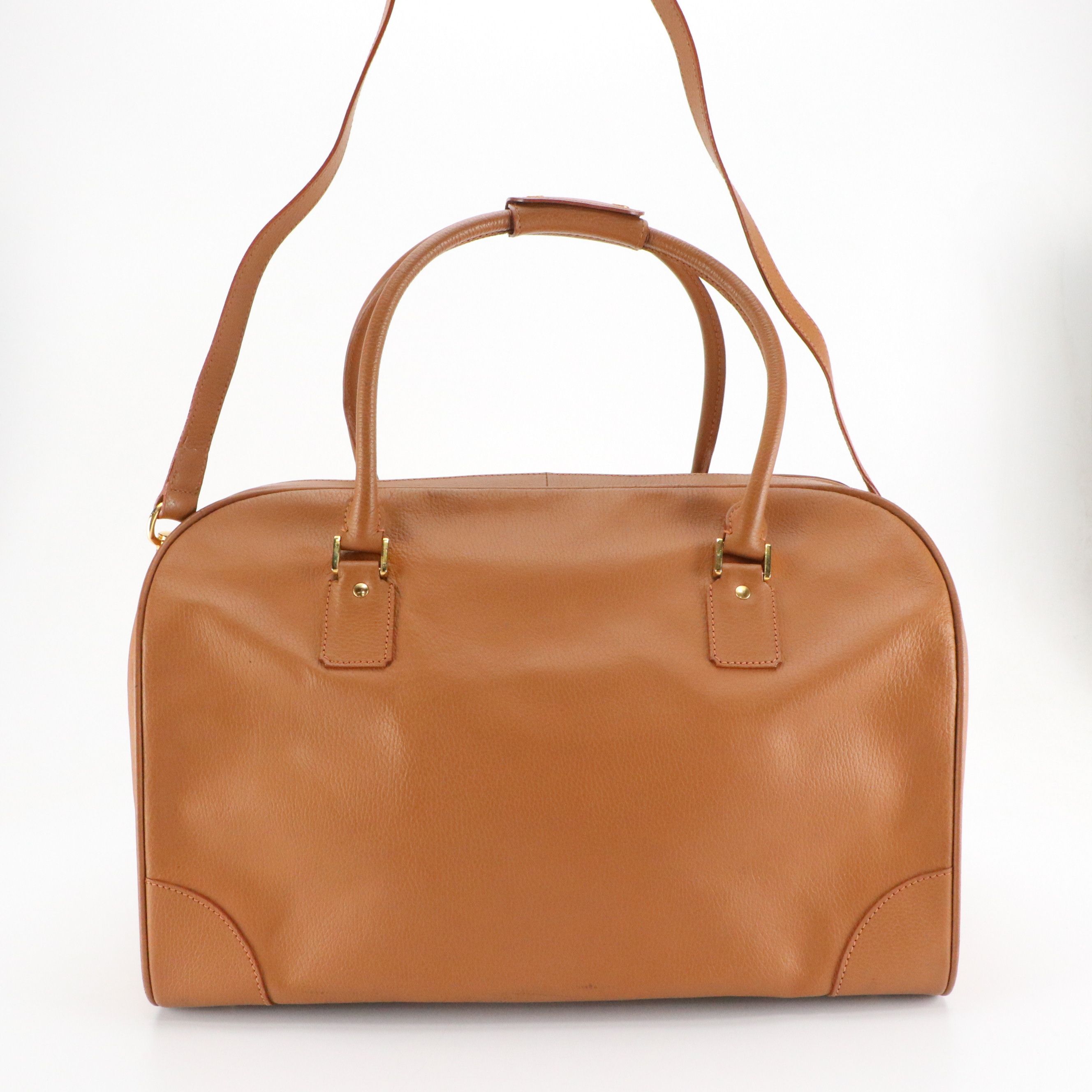 Salvatore Ferragamo Two-Way Travel Bag in Caramel Brown Grained Calfskin