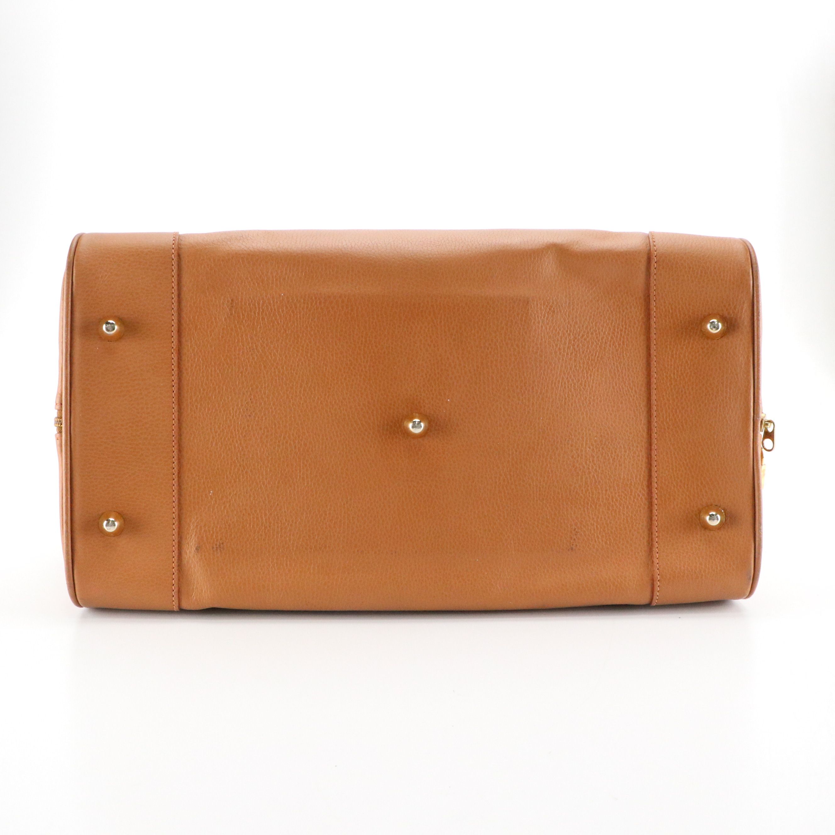 Salvatore Ferragamo Two-Way Travel Bag in Caramel Brown Grained Calfskin