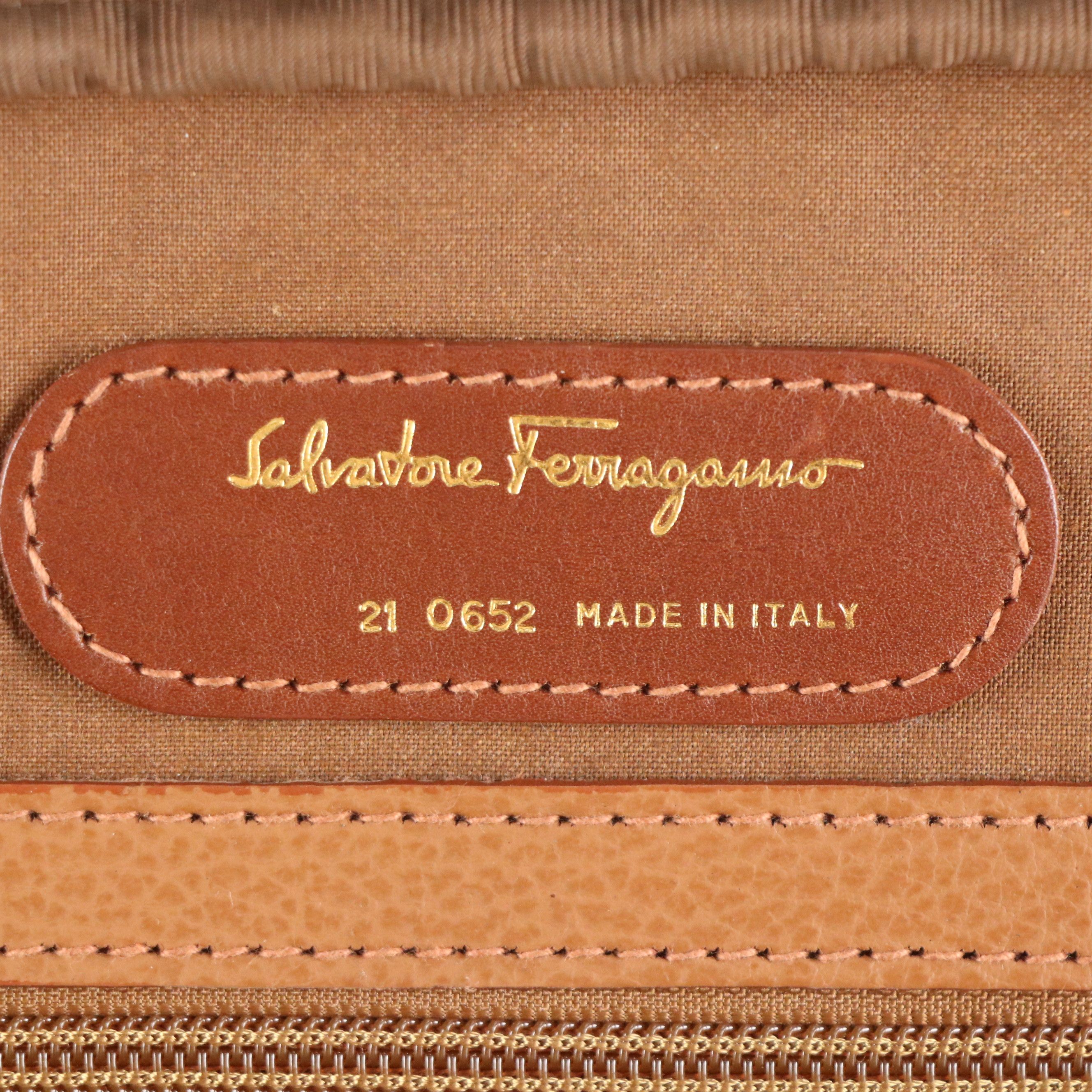 Salvatore Ferragamo Two-Way Travel Bag in Caramel Brown Grained Calfskin
