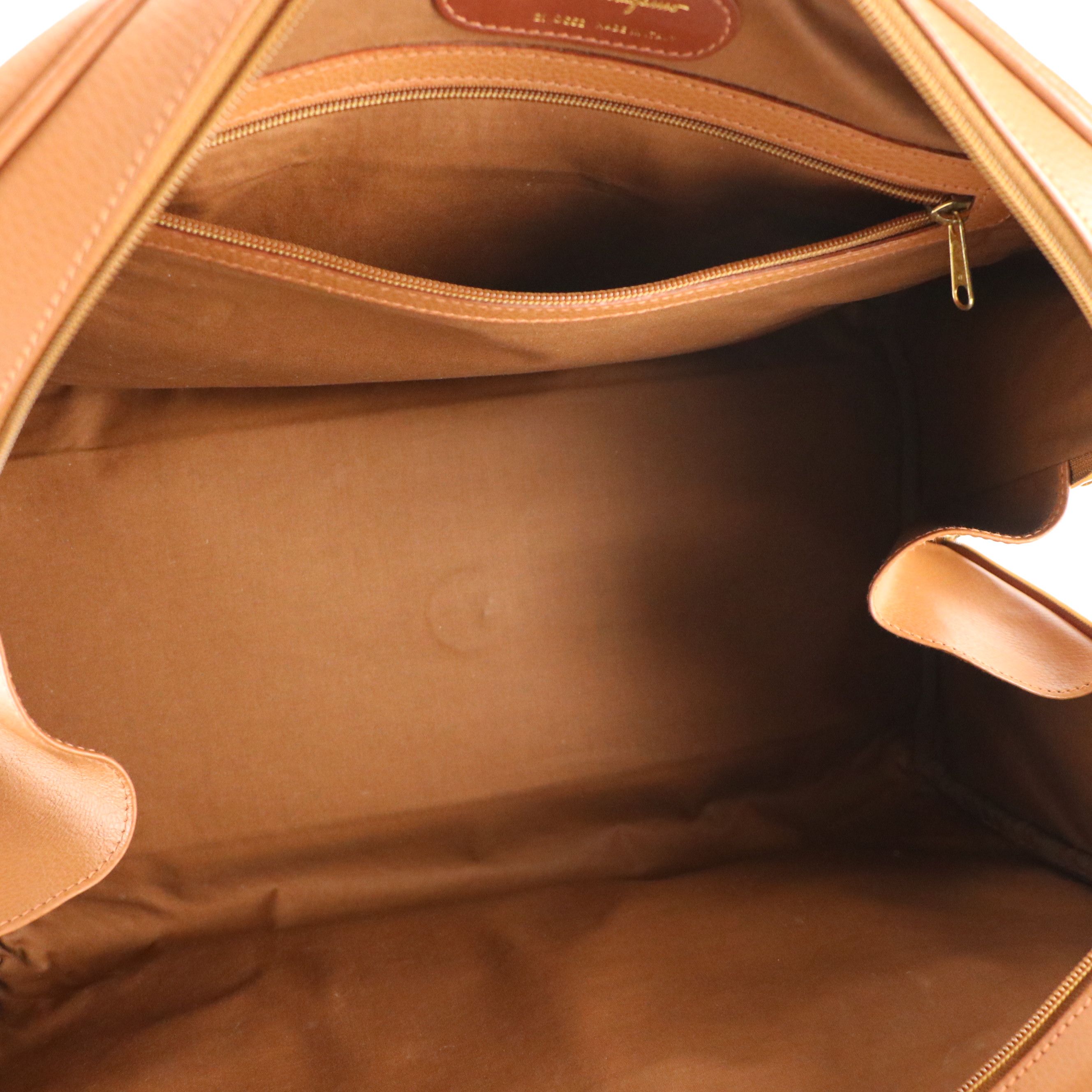 Salvatore Ferragamo Two-Way Travel Bag in Caramel Brown Grained Calfskin