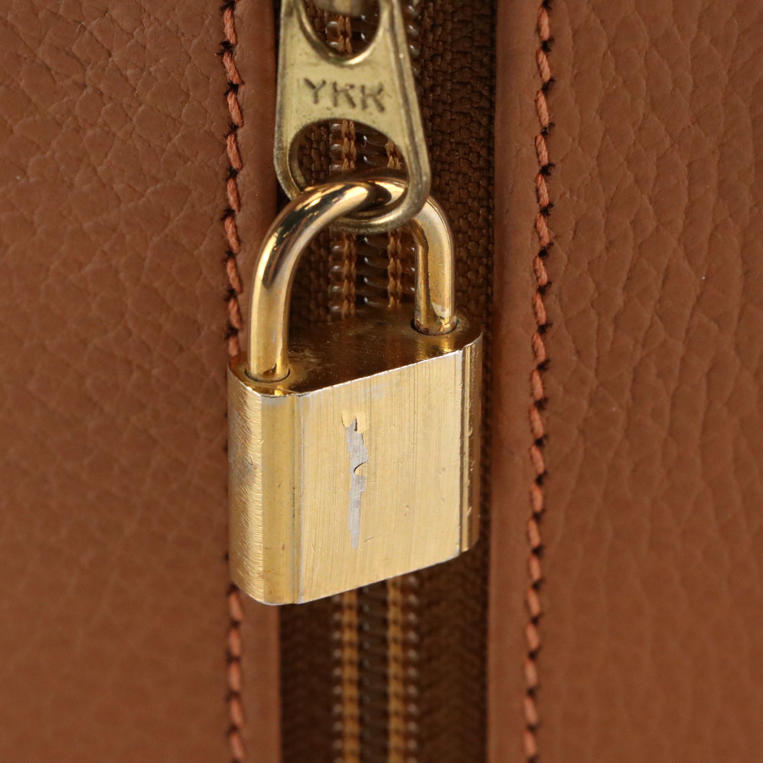 Salvatore Ferragamo Two-Way Travel Bag in Caramel Brown Grained Calfskin