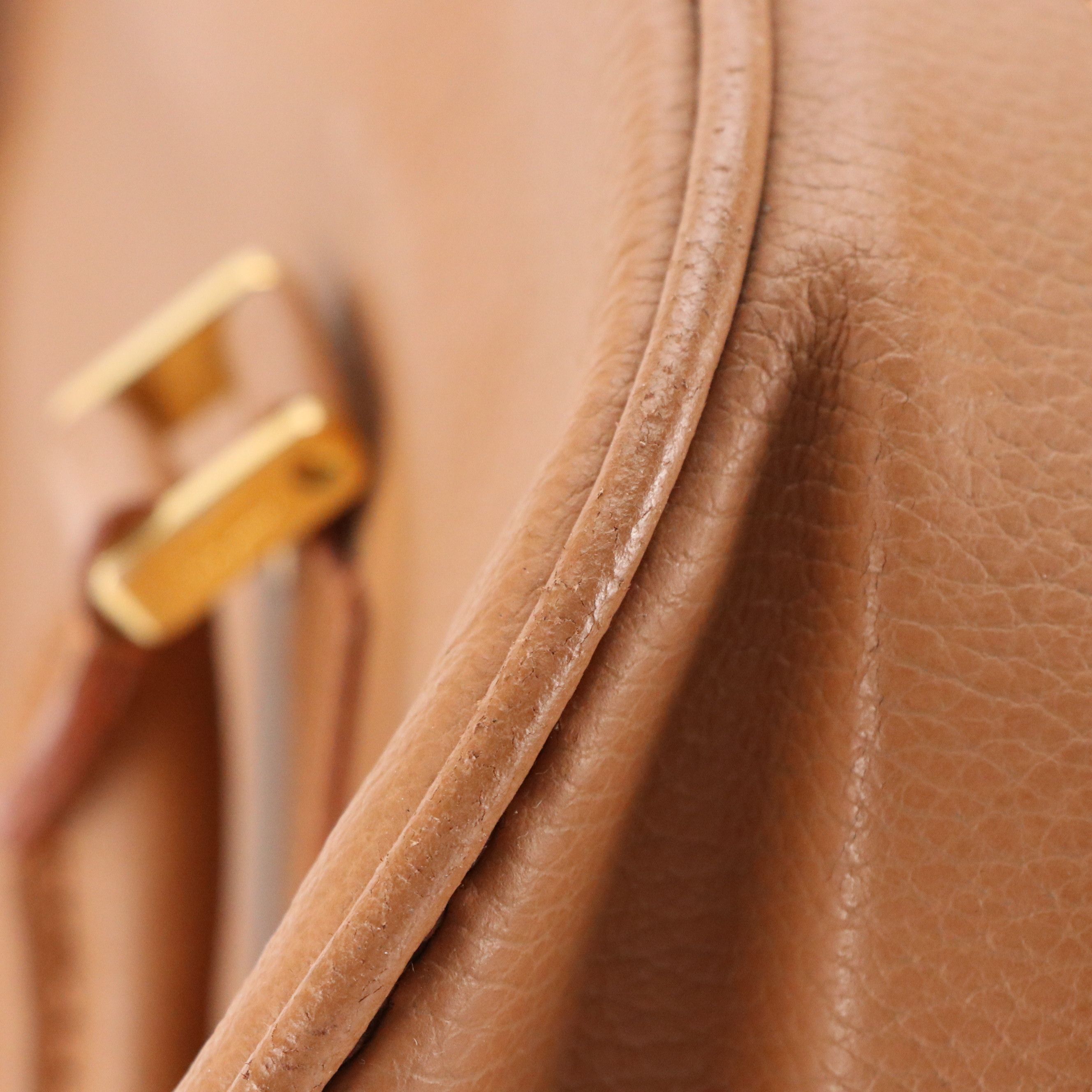 Salvatore Ferragamo Two-Way Travel Bag in Caramel Brown Grained Calfskin