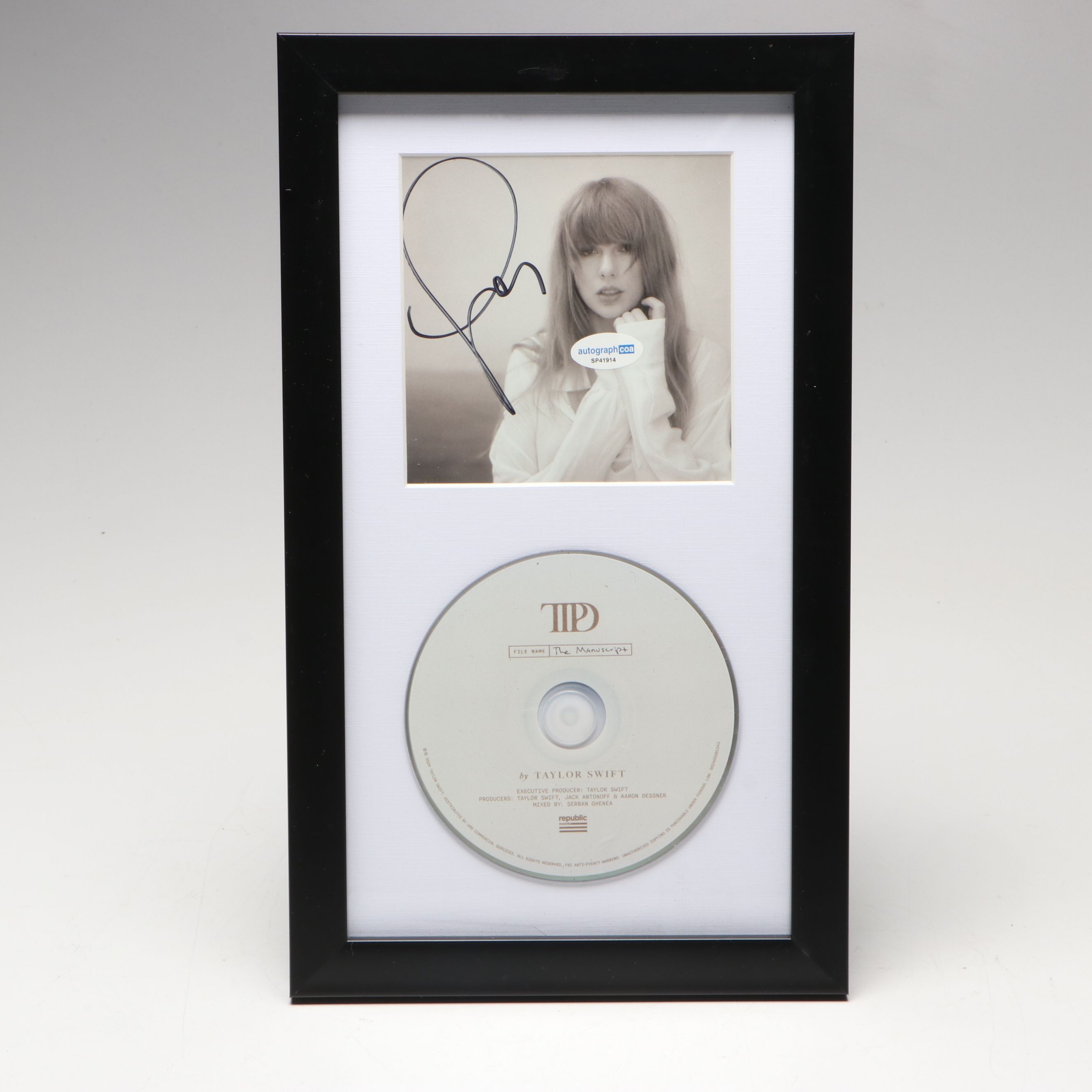 Taylor Swift Signed "The Tortured Poets Department" CD Card in Frame
