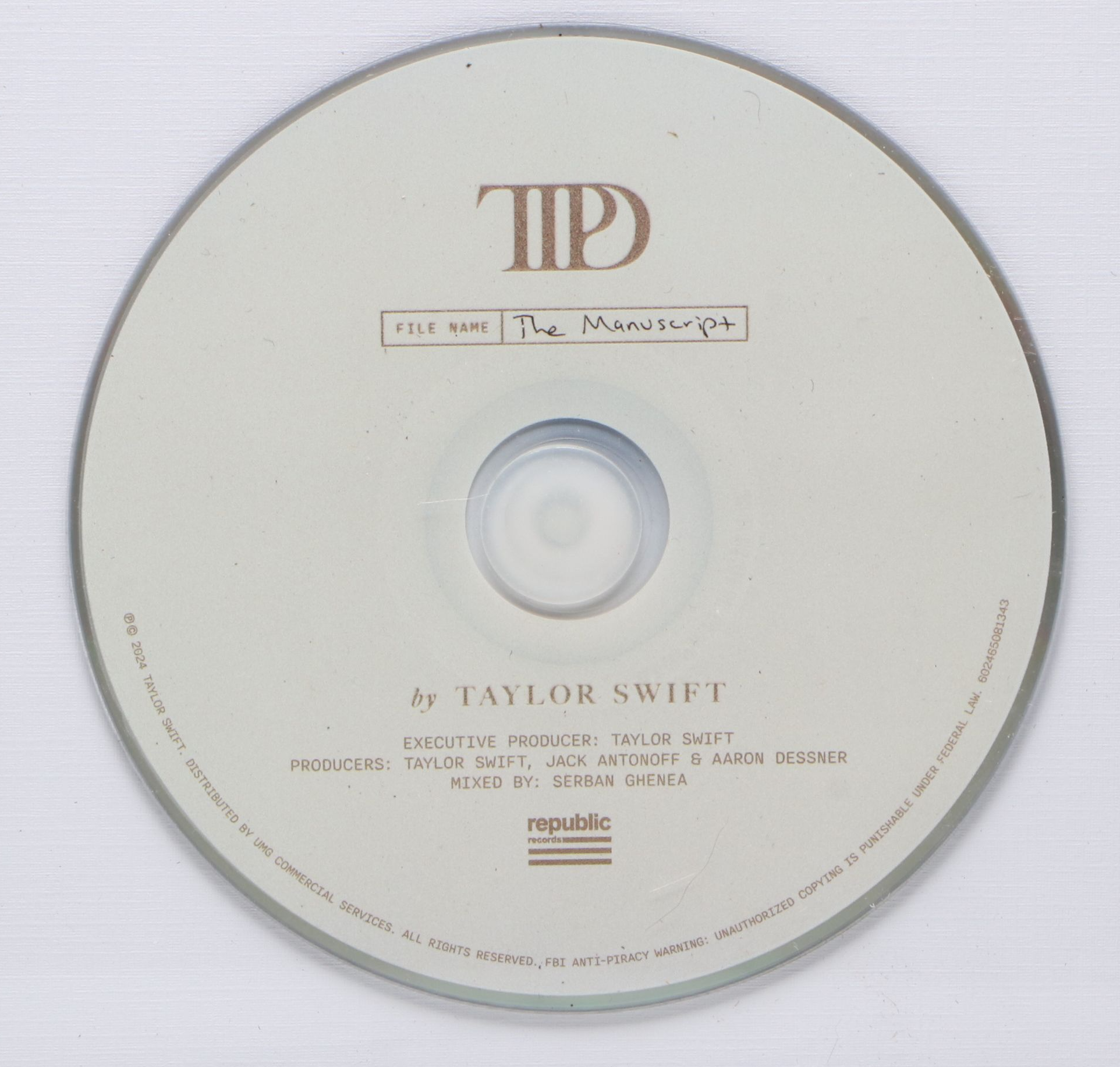 Taylor Swift Signed "The Tortured Poets Department" CD Card in Frame
