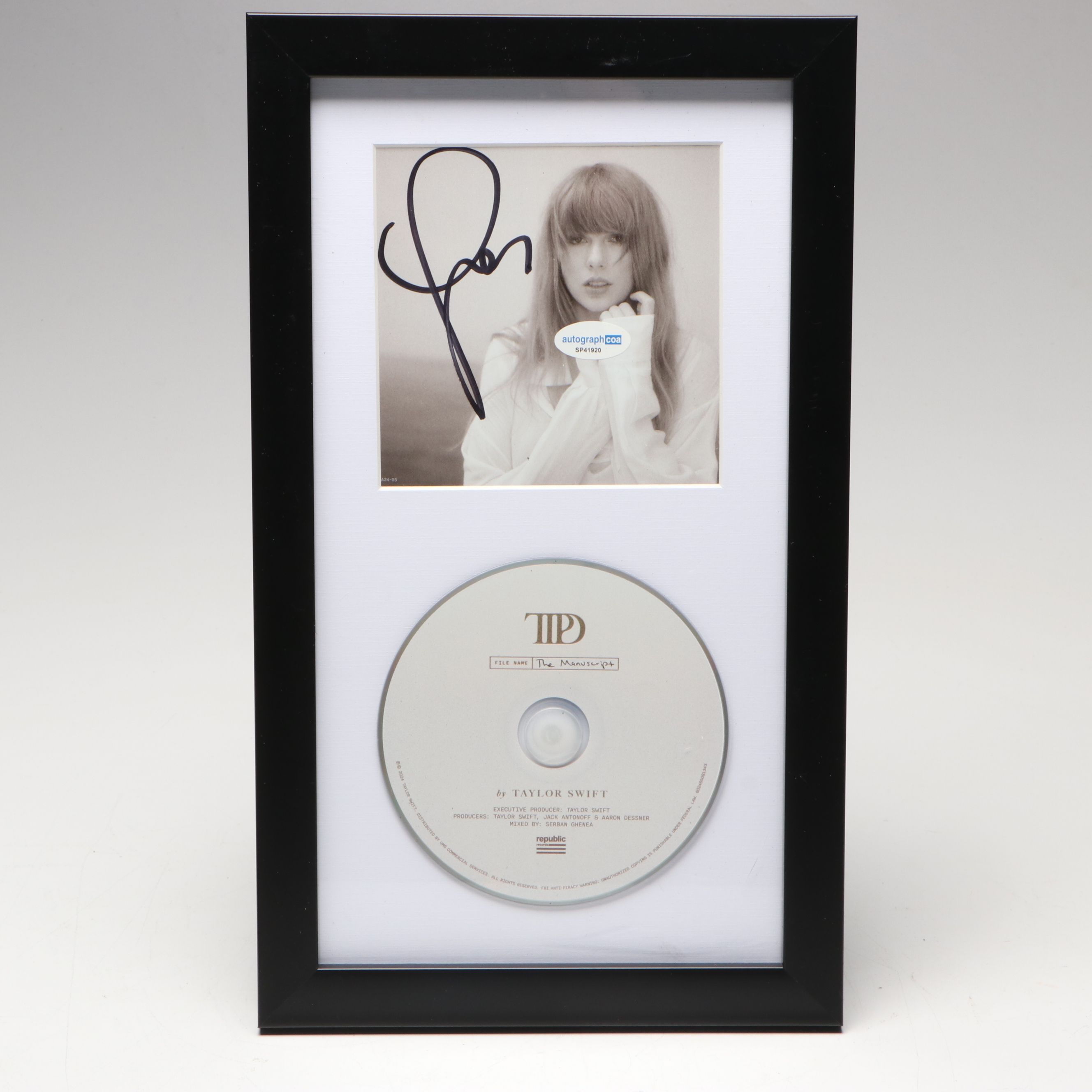 Taylor Swift Signed "The Tortured Poets Department" CD Card in Frame