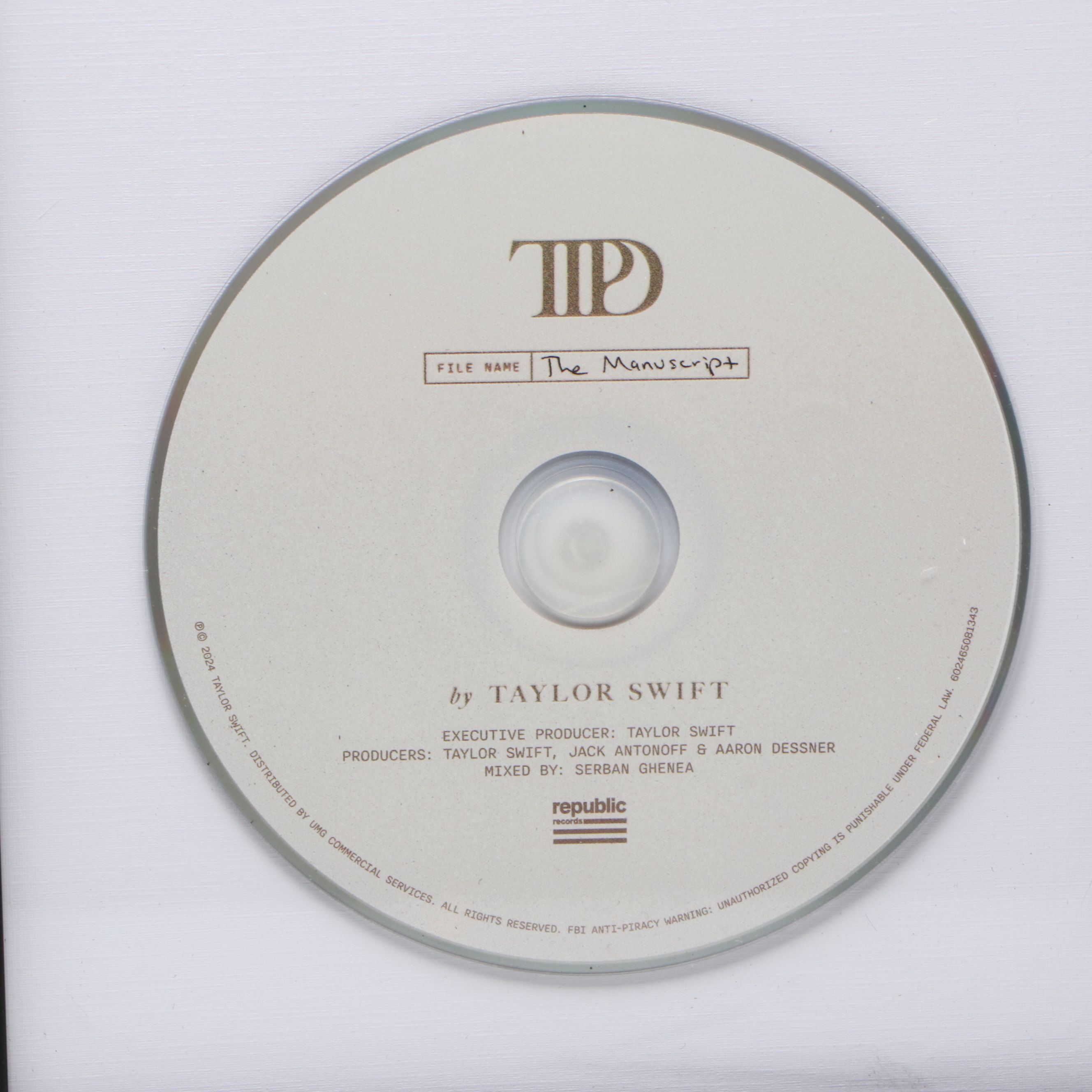 Taylor Swift Signed "The Tortured Poets Department" CD Card in Frame