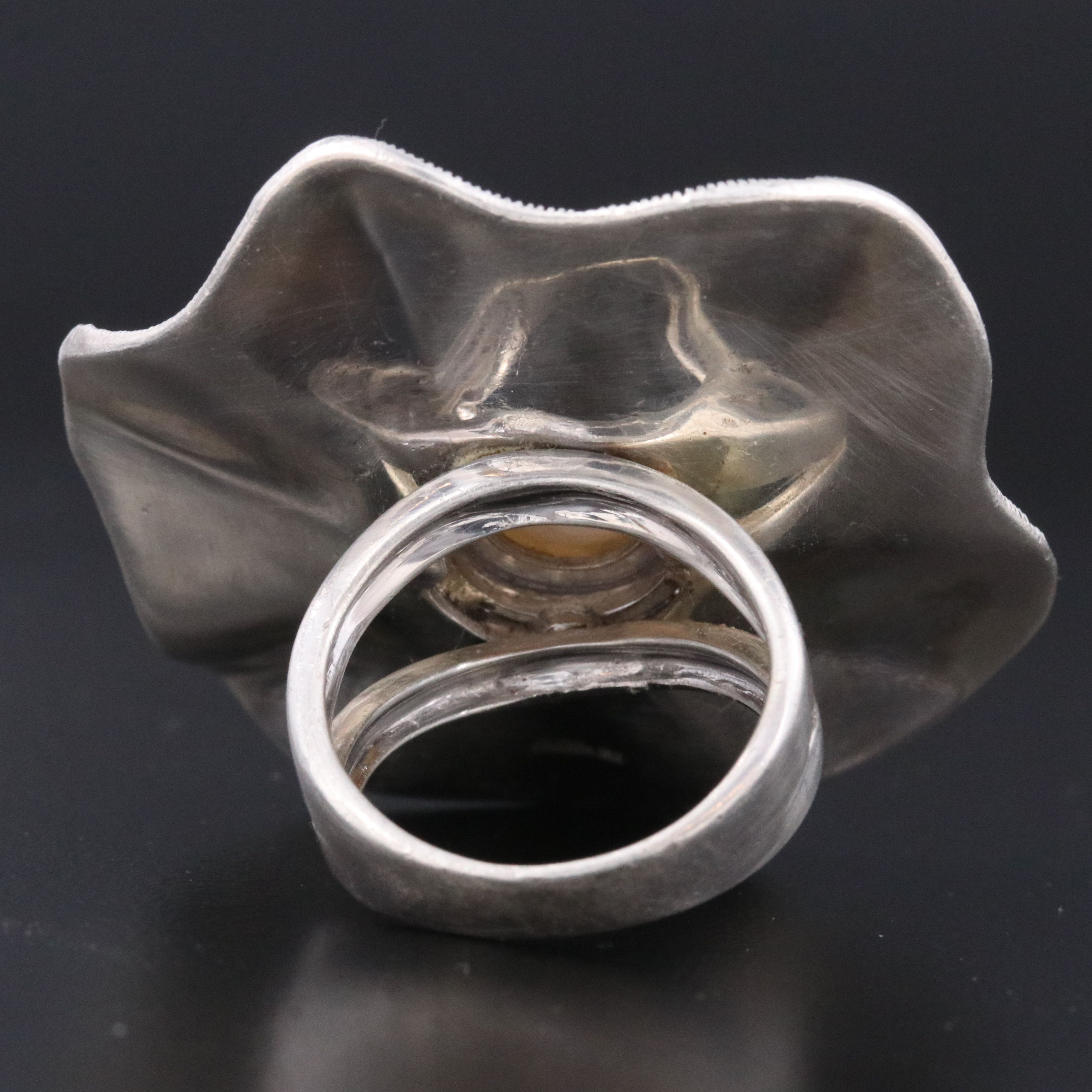 Sterling Pearl and Cut Steel Flower Ring
