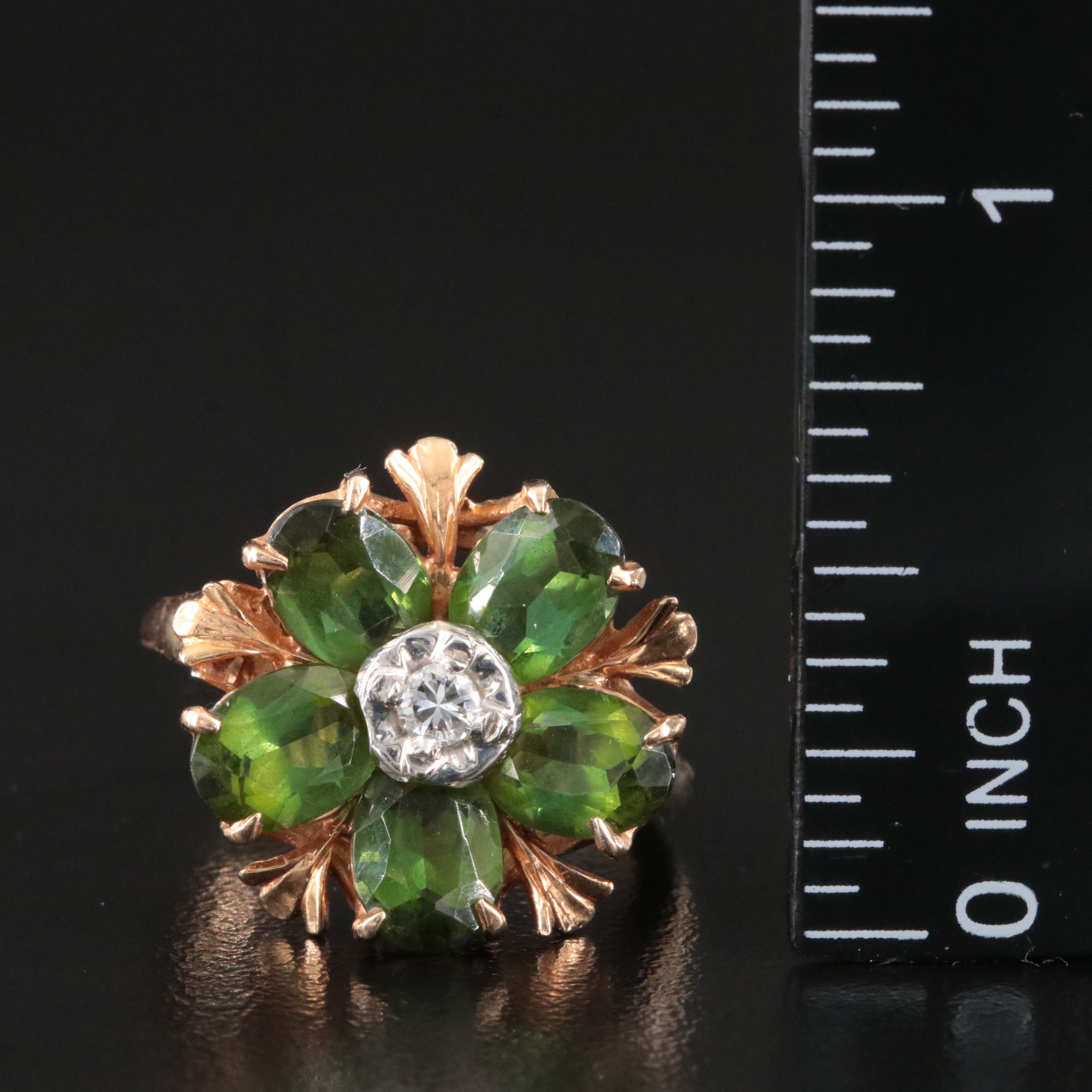 14K Tourmaline and Diamond Flower Ring