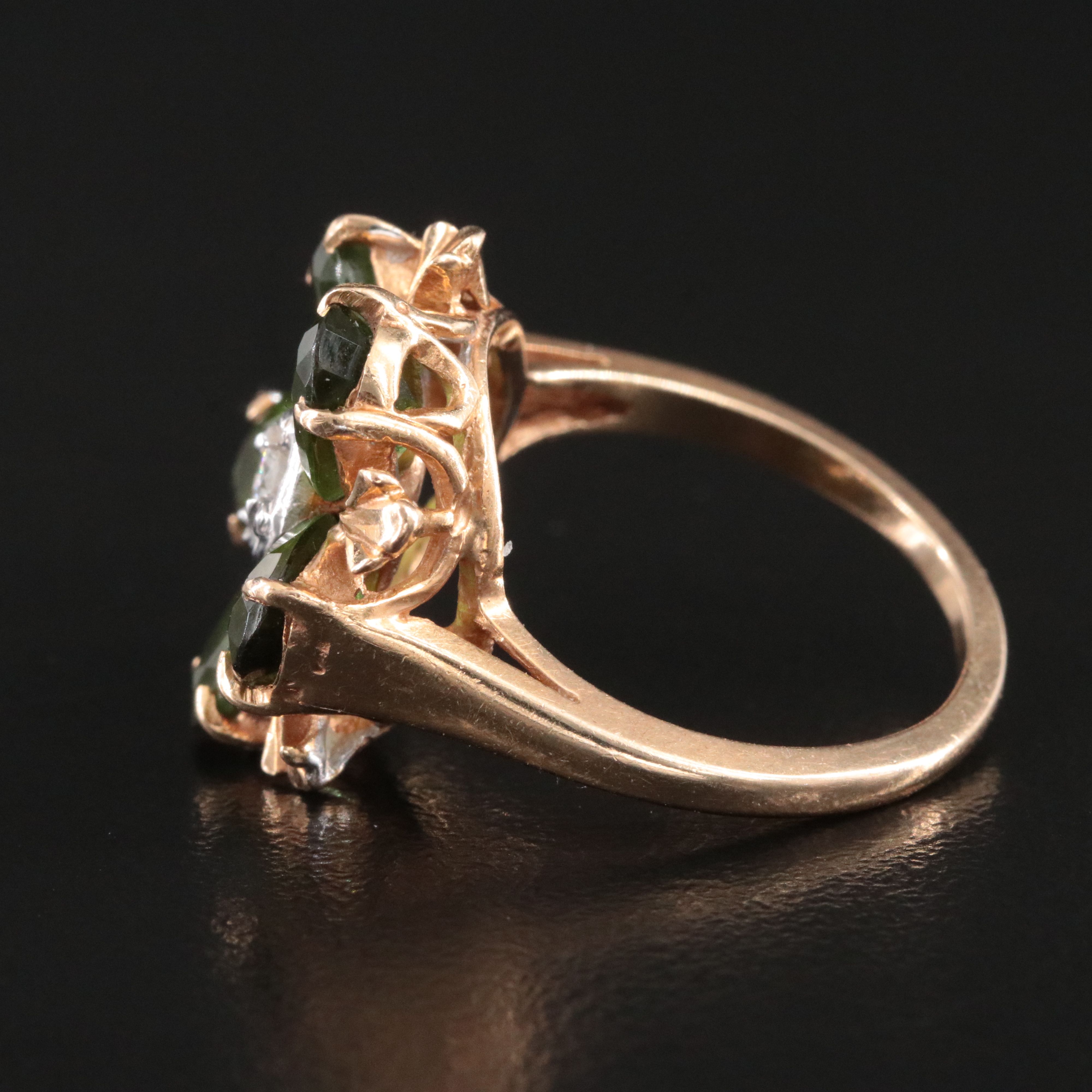 14K Tourmaline and Diamond Flower Ring