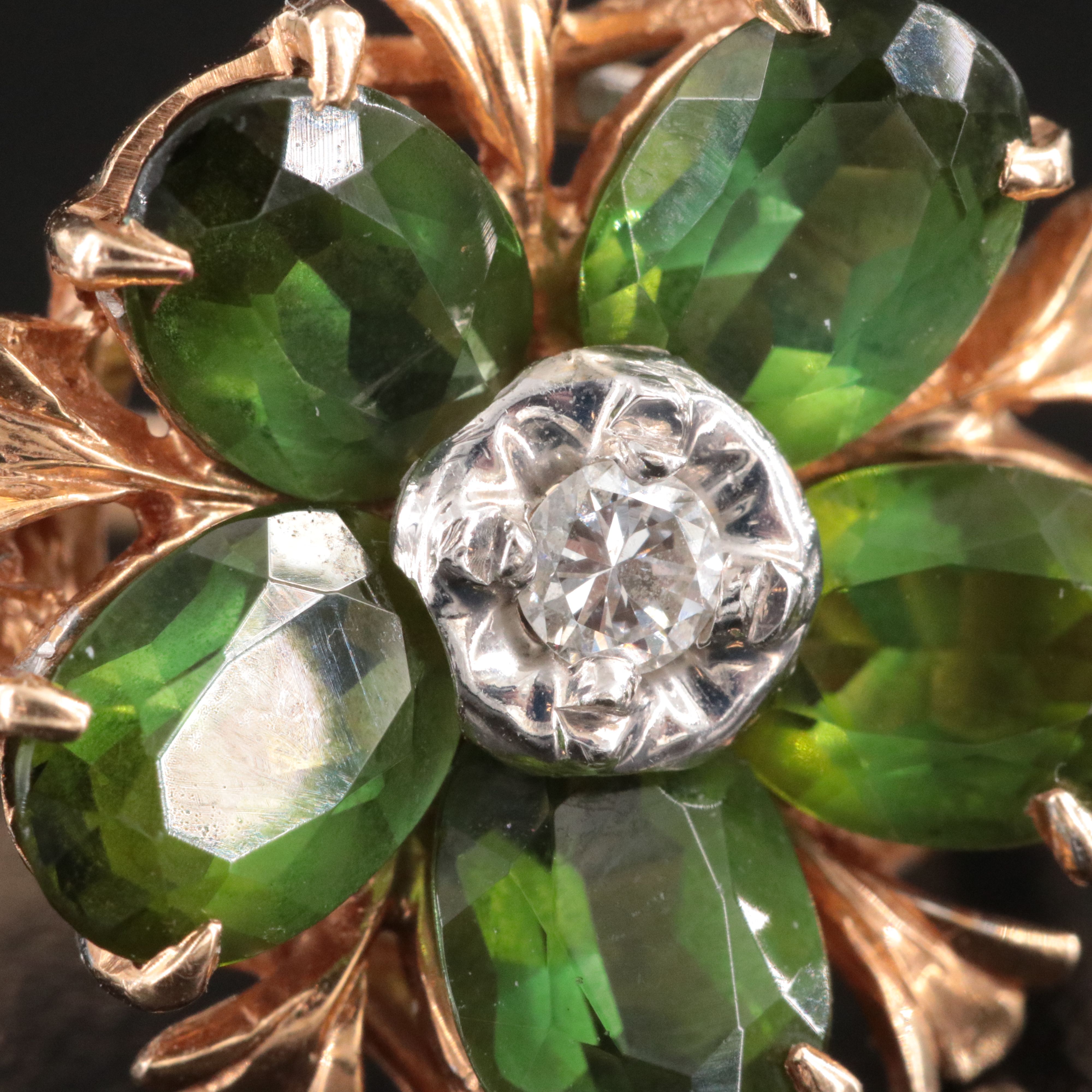 14K Tourmaline and Diamond Flower Ring