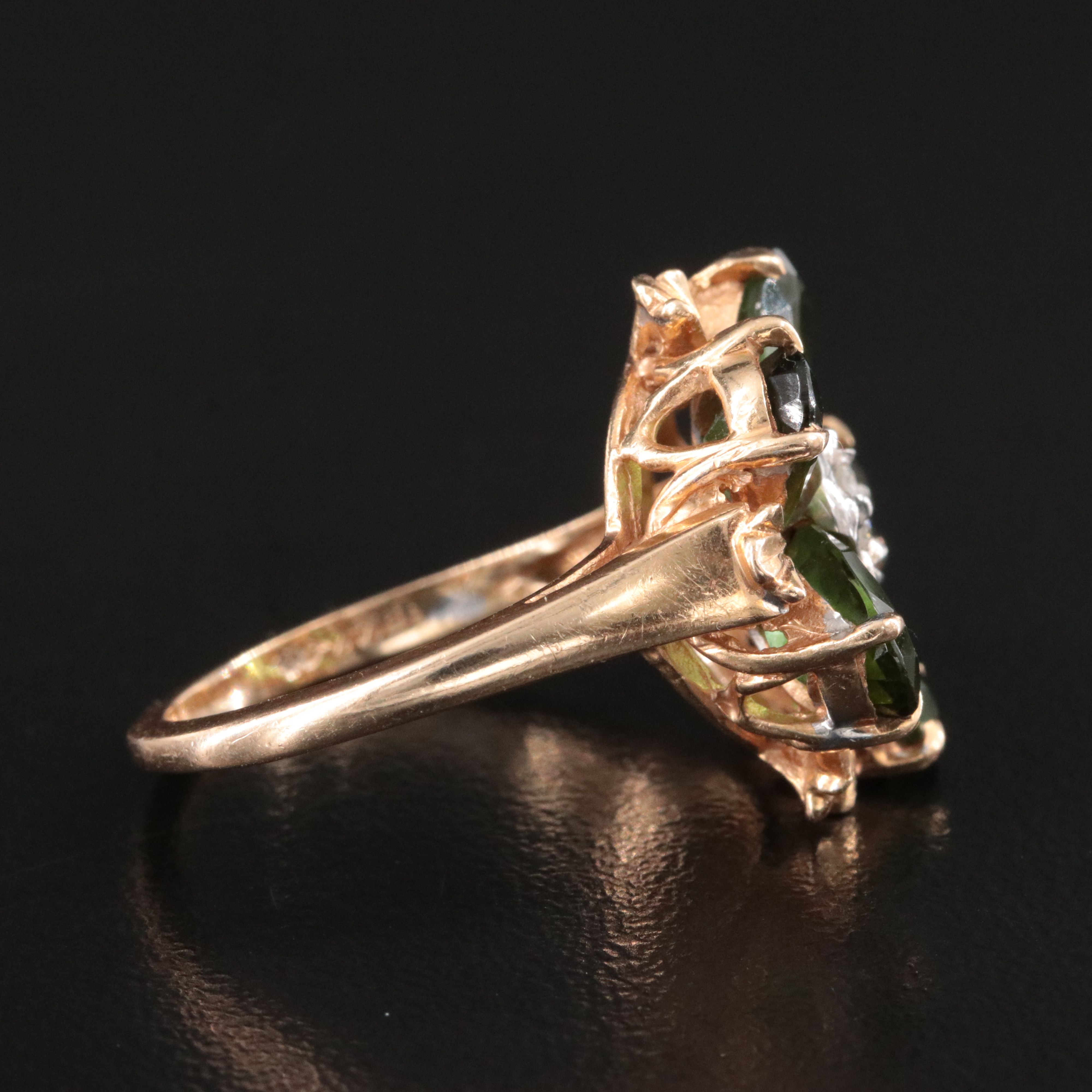 14K Tourmaline and Diamond Flower Ring