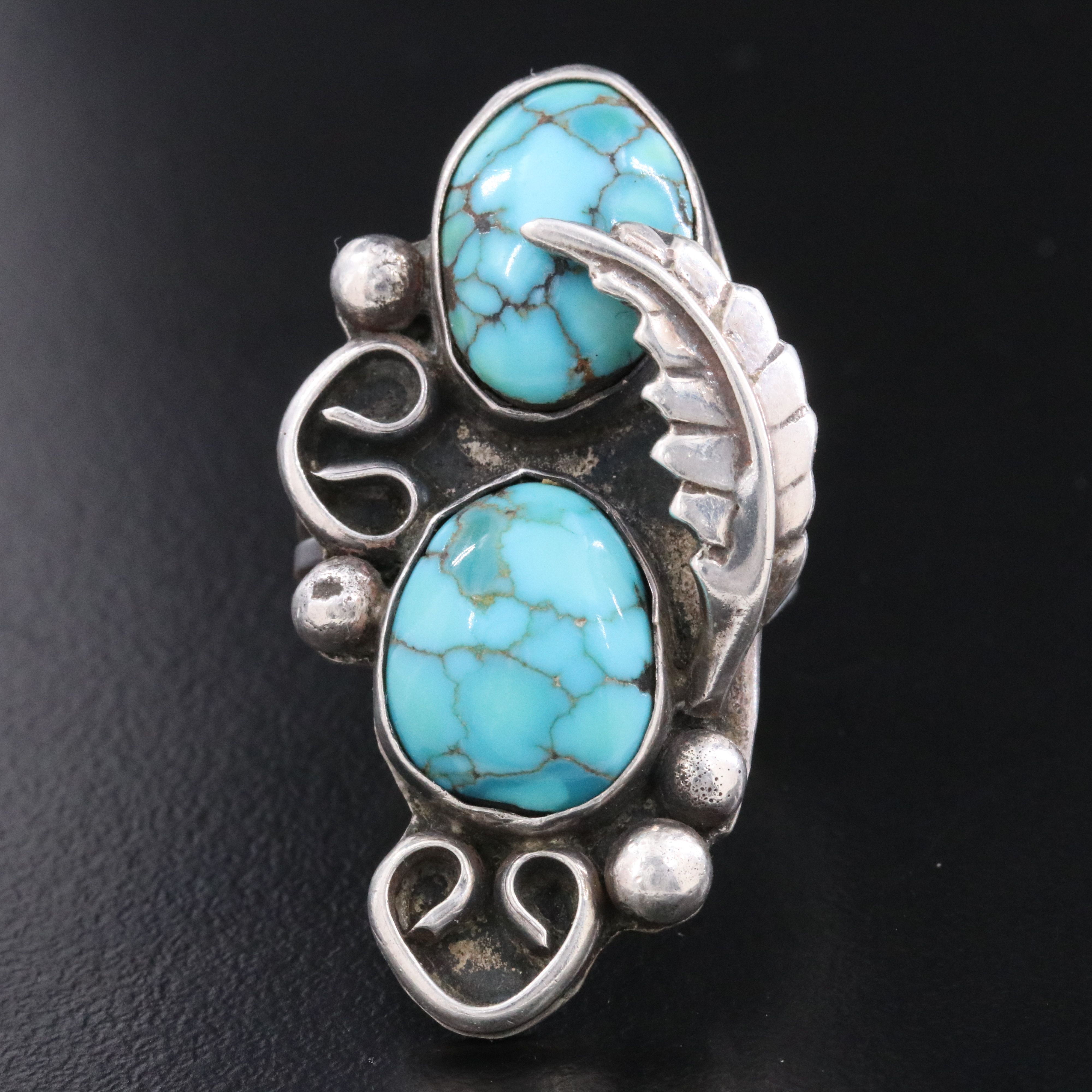 Southwestern Sterling Turquoise Pointer Ring