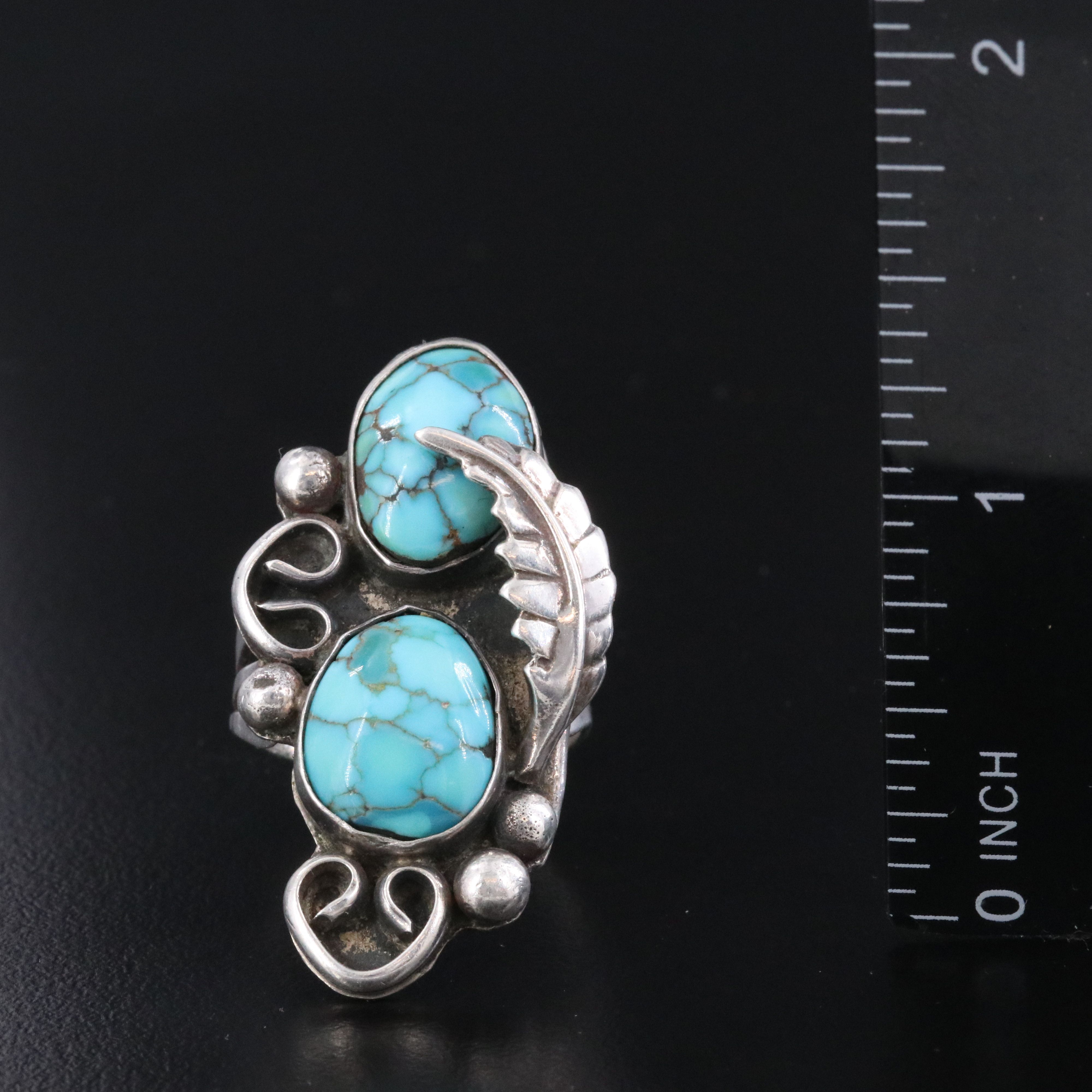 Southwestern Sterling Turquoise Pointer Ring