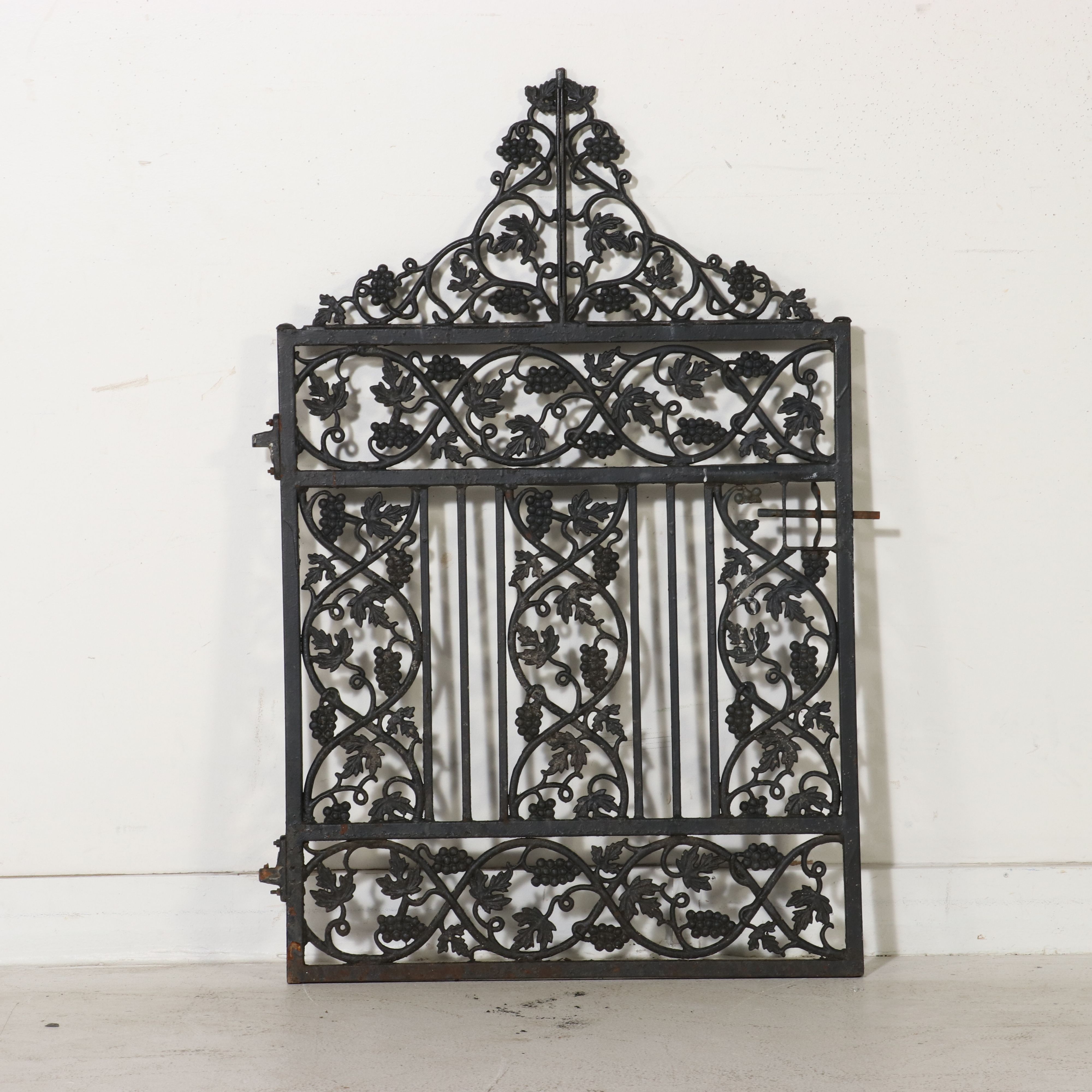 Victorian Style Scrolled Wrought Iron Garden Gate with Grape Vine Motif