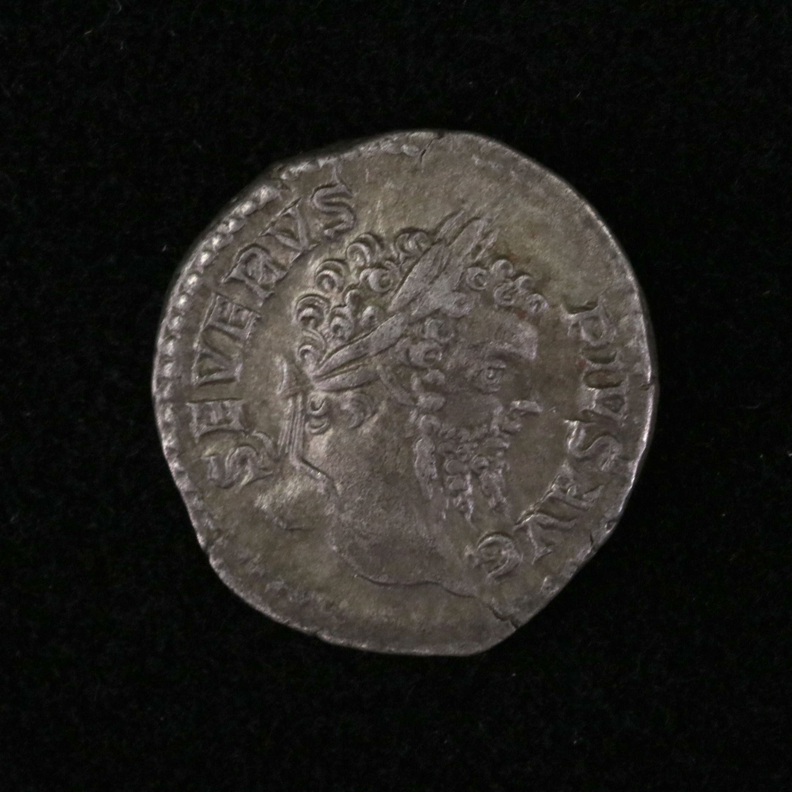 Ancient Roman Imperial AR Denarius Coin of Septimius Severus, ca. 205 A.D.