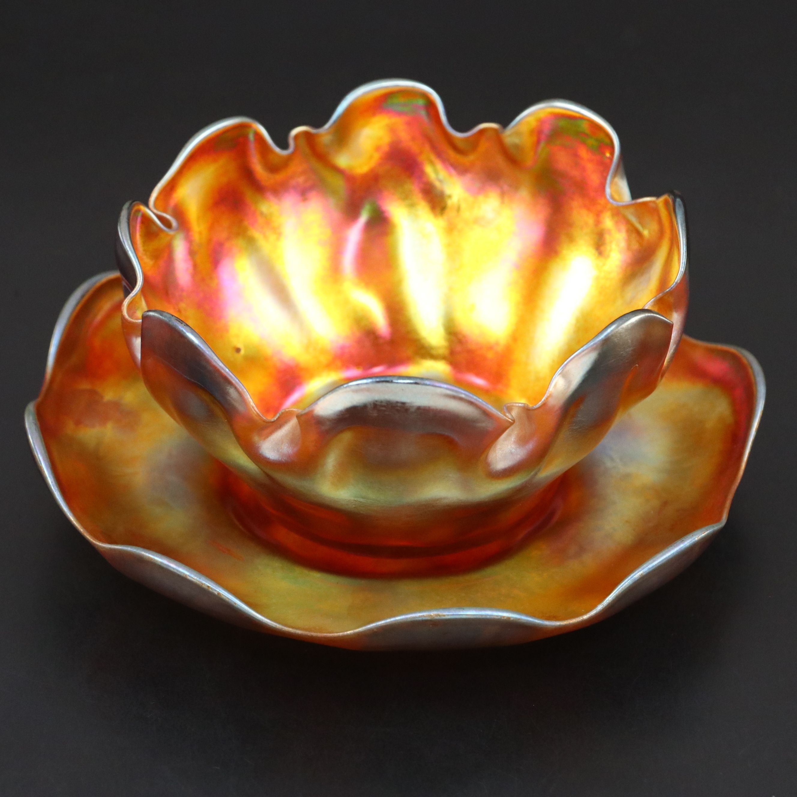 Louis Comfort Tiffany Favrile Art Glass Finger Bowls and Underplates
