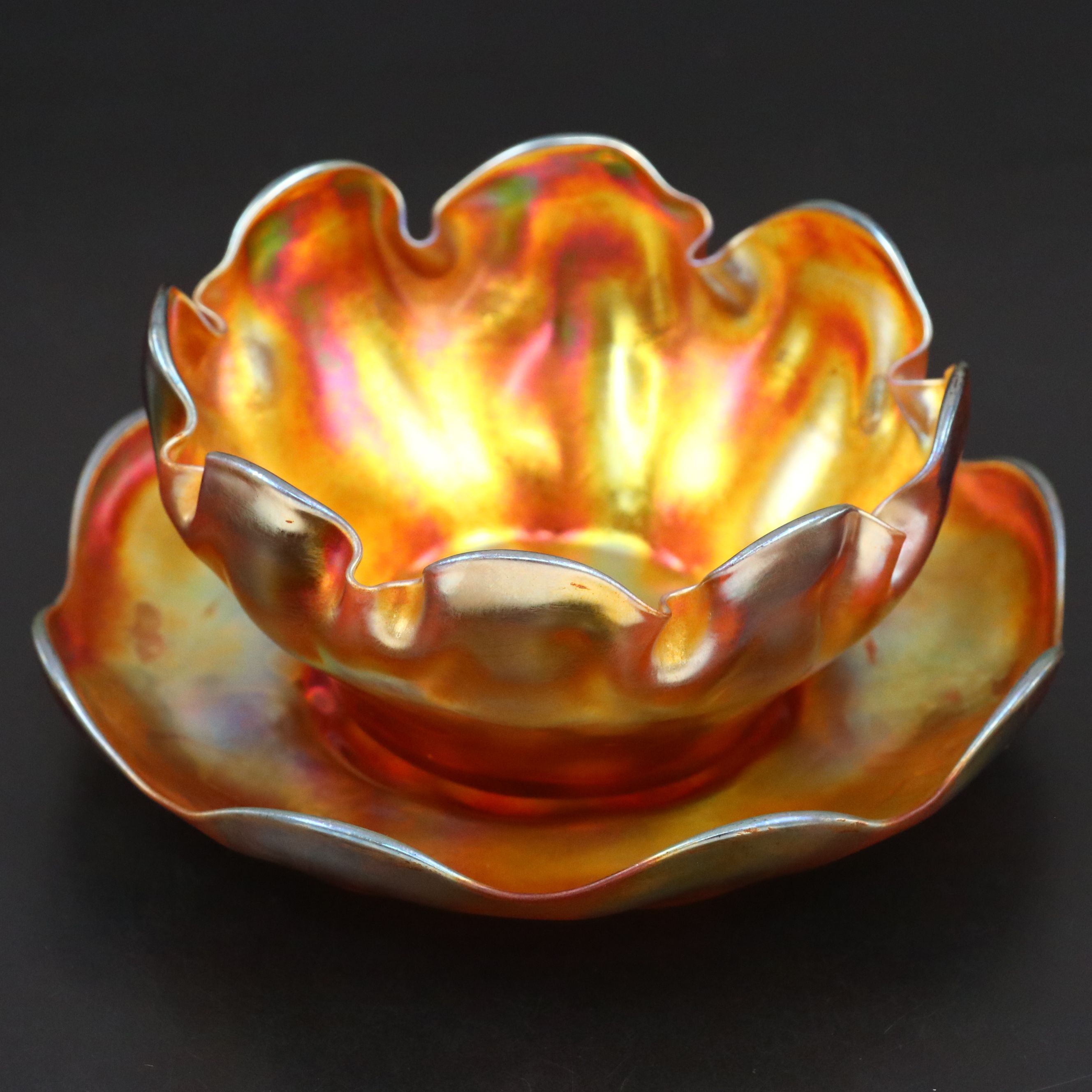 Louis Comfort Tiffany Favrile Art Glass Finger Bowls and Underplates