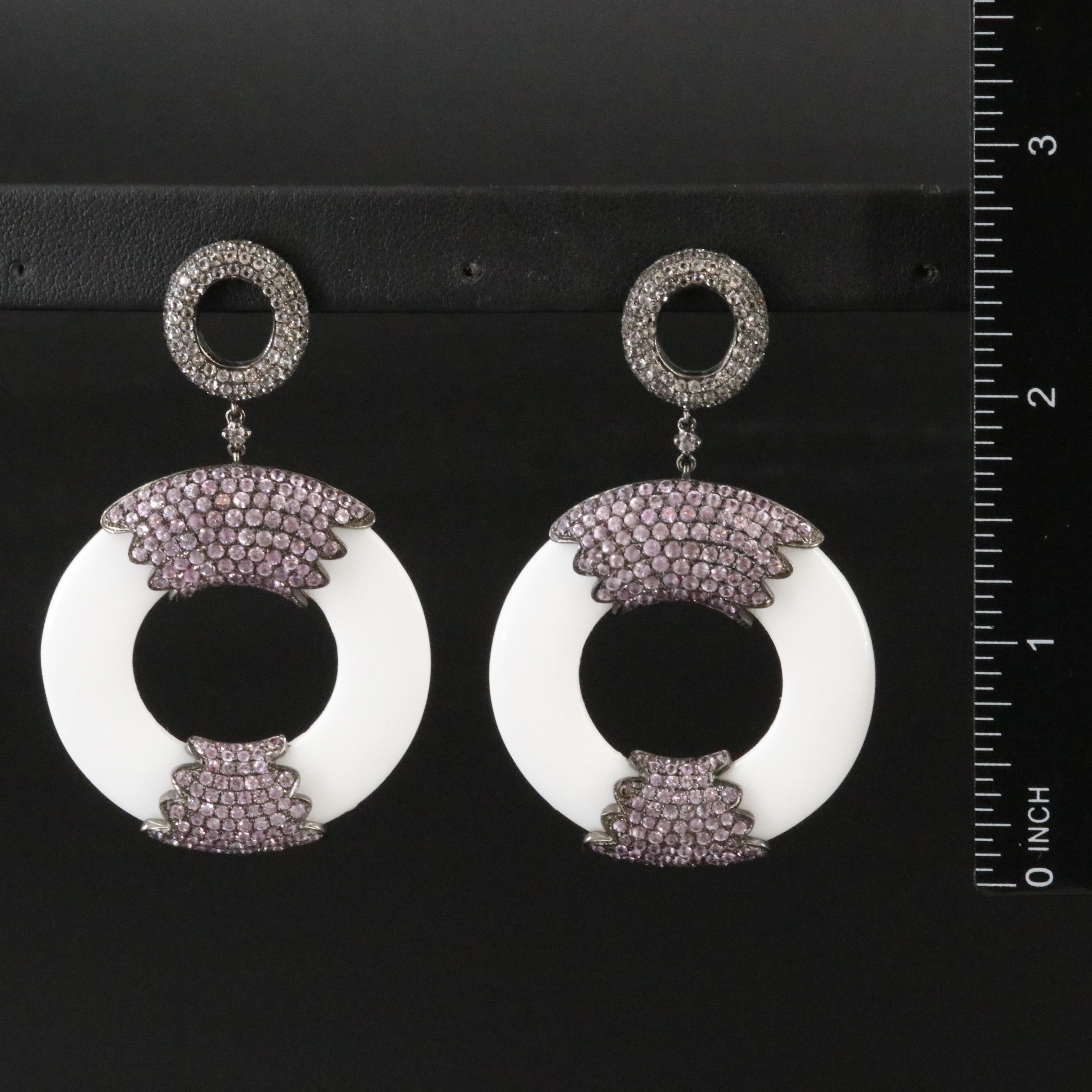 Sterling White Onyx, Pink Sapphire, and White Topaz Drop Earrings