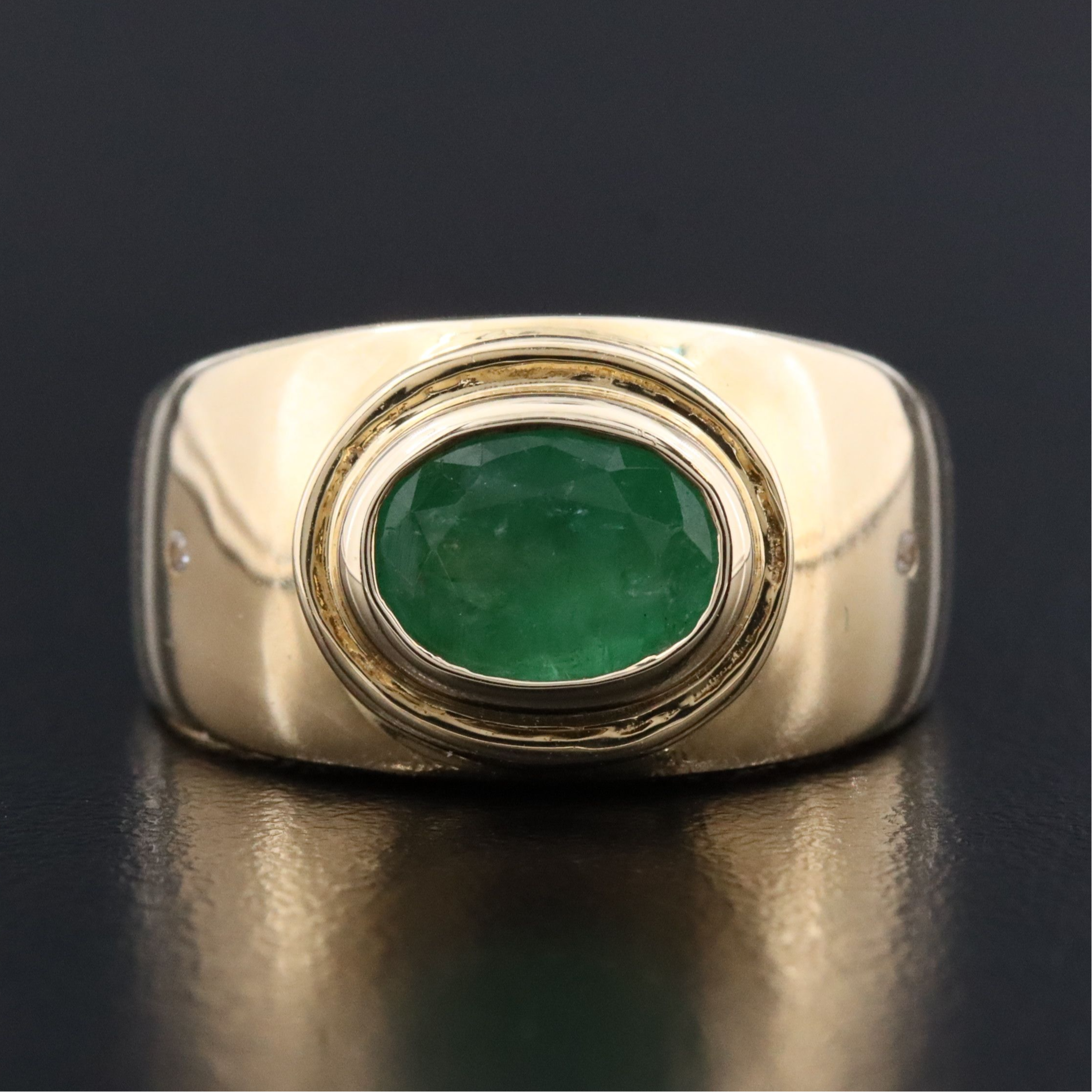 9K Emerald East-West Ring with Zircon Accents