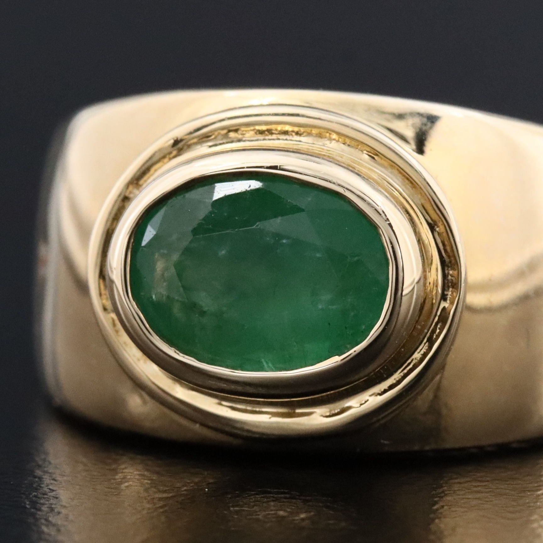 9K Emerald East-West Ring with Zircon Accents