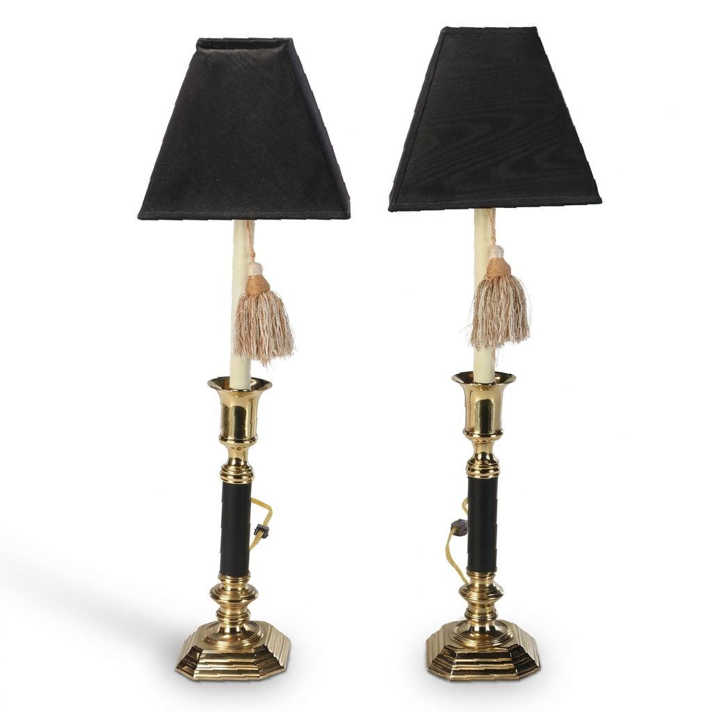 Pair of Regency Style Candlestick Lamps with Tassels