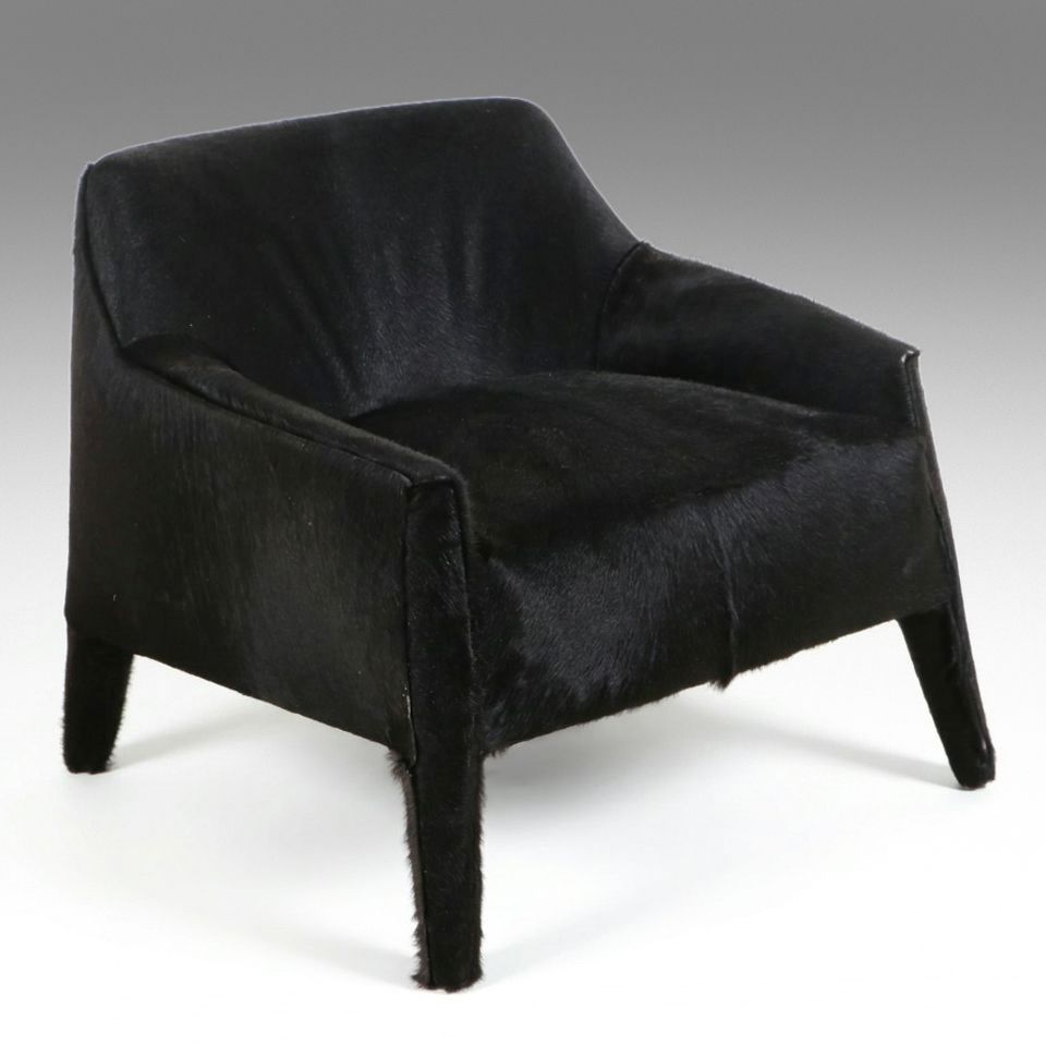 Verellen Belgian Modern Style Black Hair-on-Hide Club Chair, 21st Century