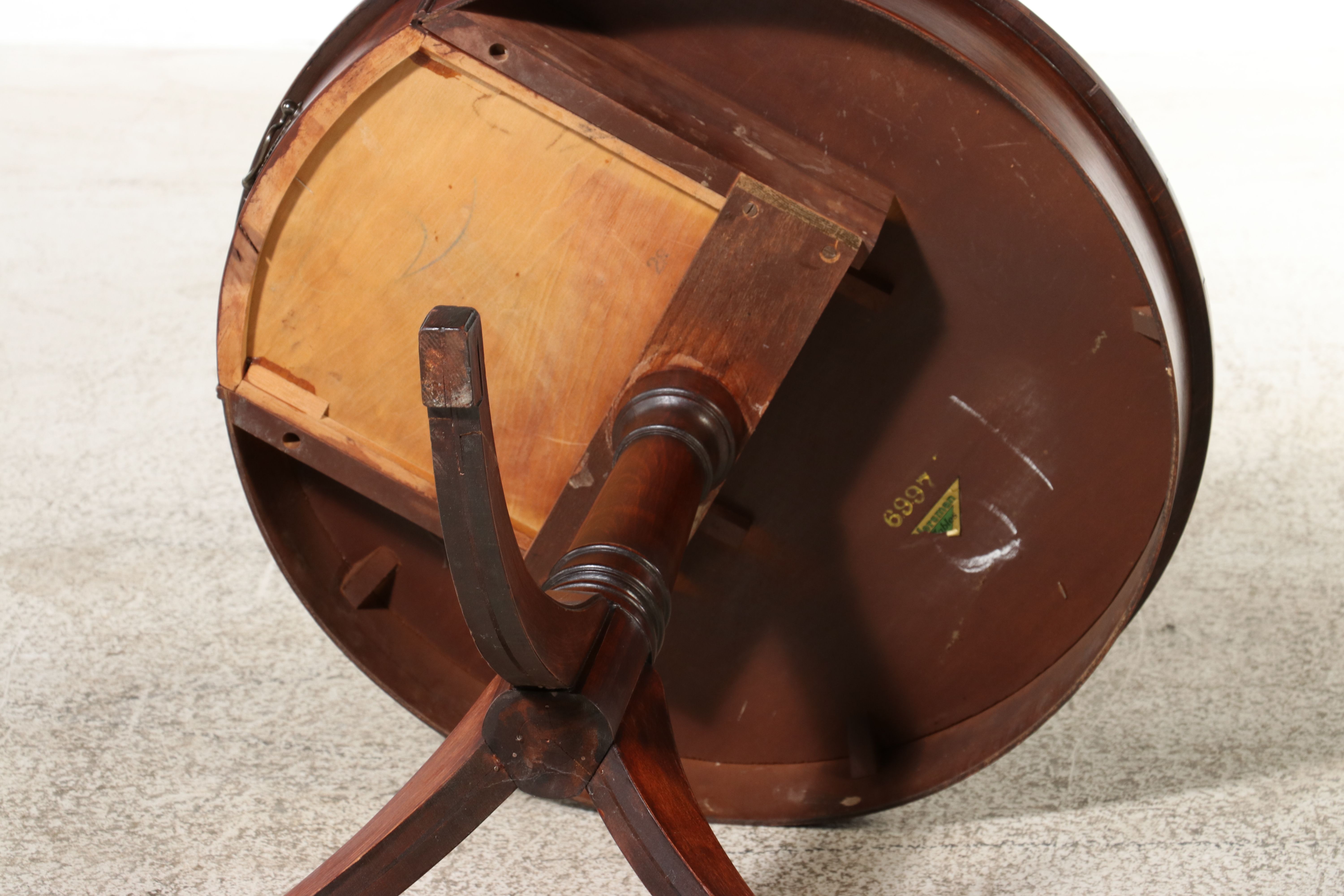 Mersman Duncan Phyfe Style Pedestal Drum Table with Carved Tripod Base