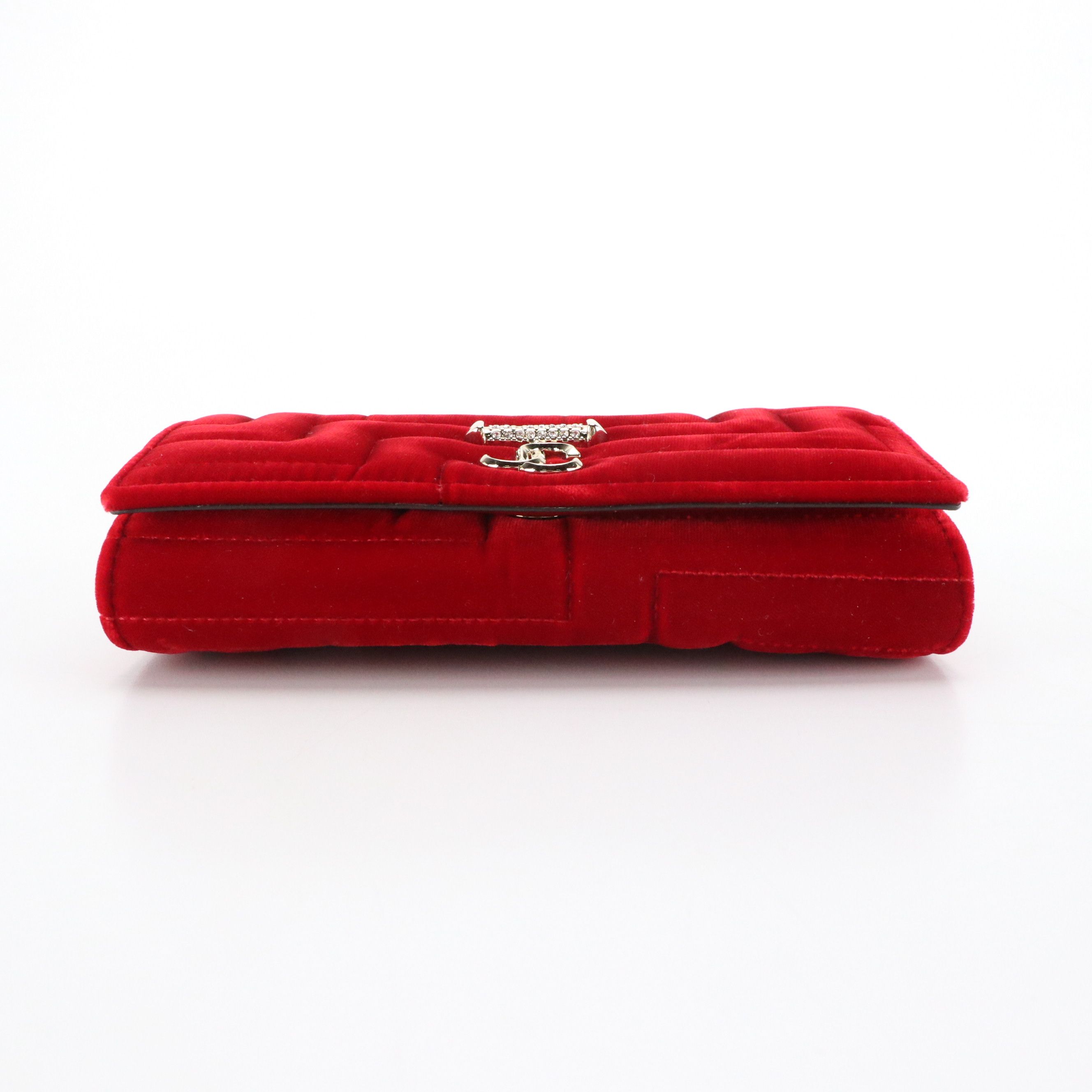 Jimmy Choo Varenne Wallet on Chain in Red Quilted Velvet, With Box