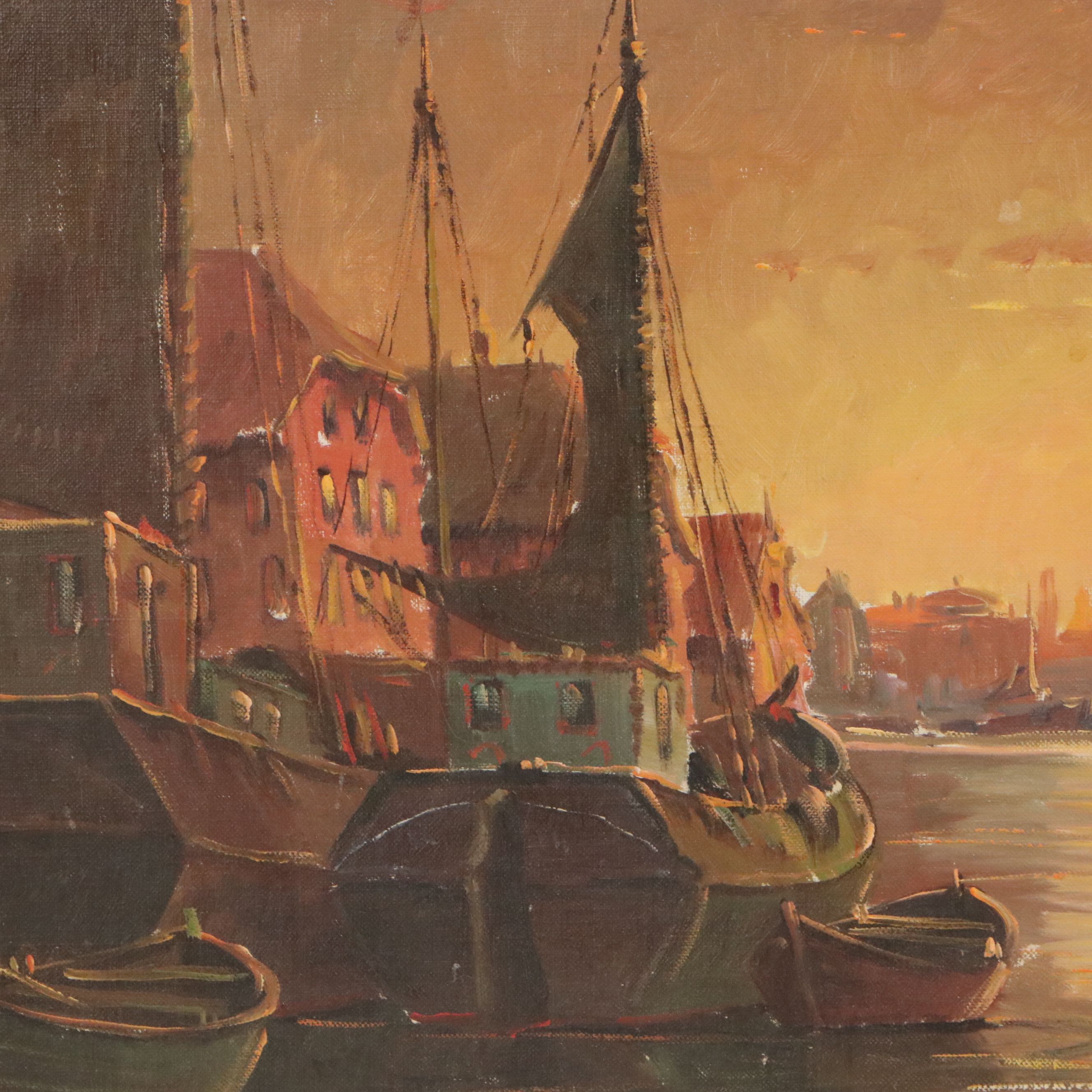 Copenhagen Harbor Scene Oil Painting