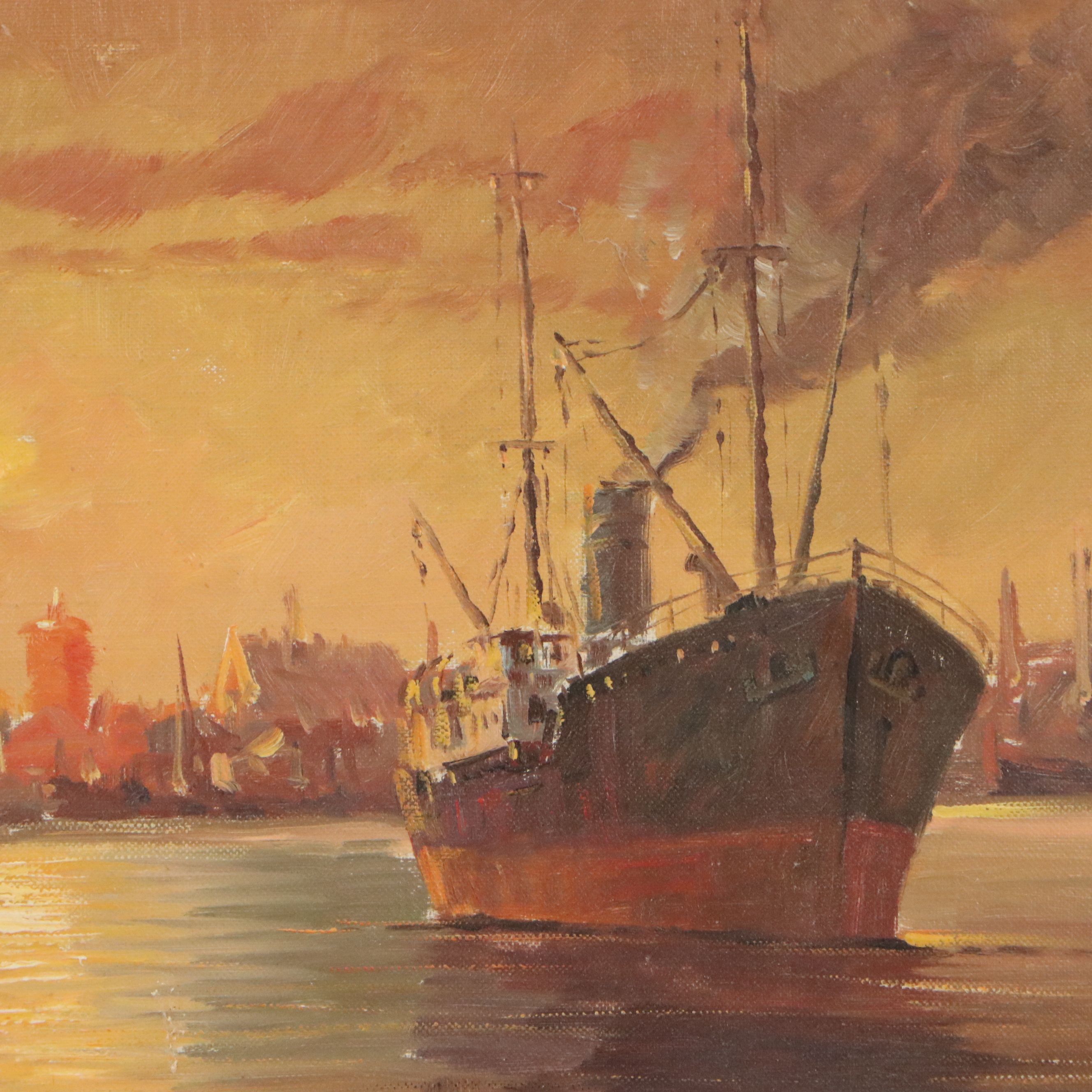 Copenhagen Harbor Scene Oil Painting