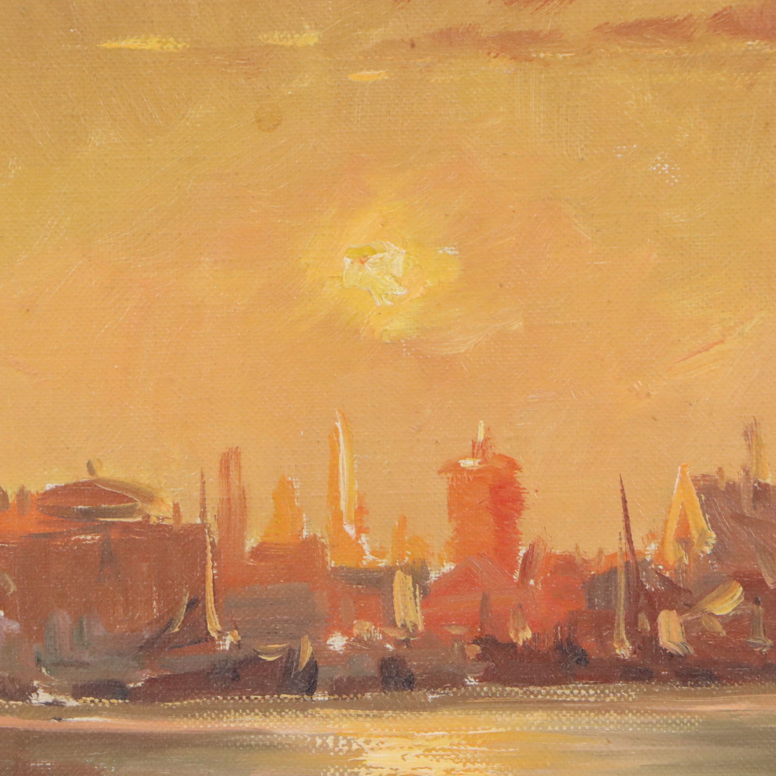 Copenhagen Harbor Scene Oil Painting