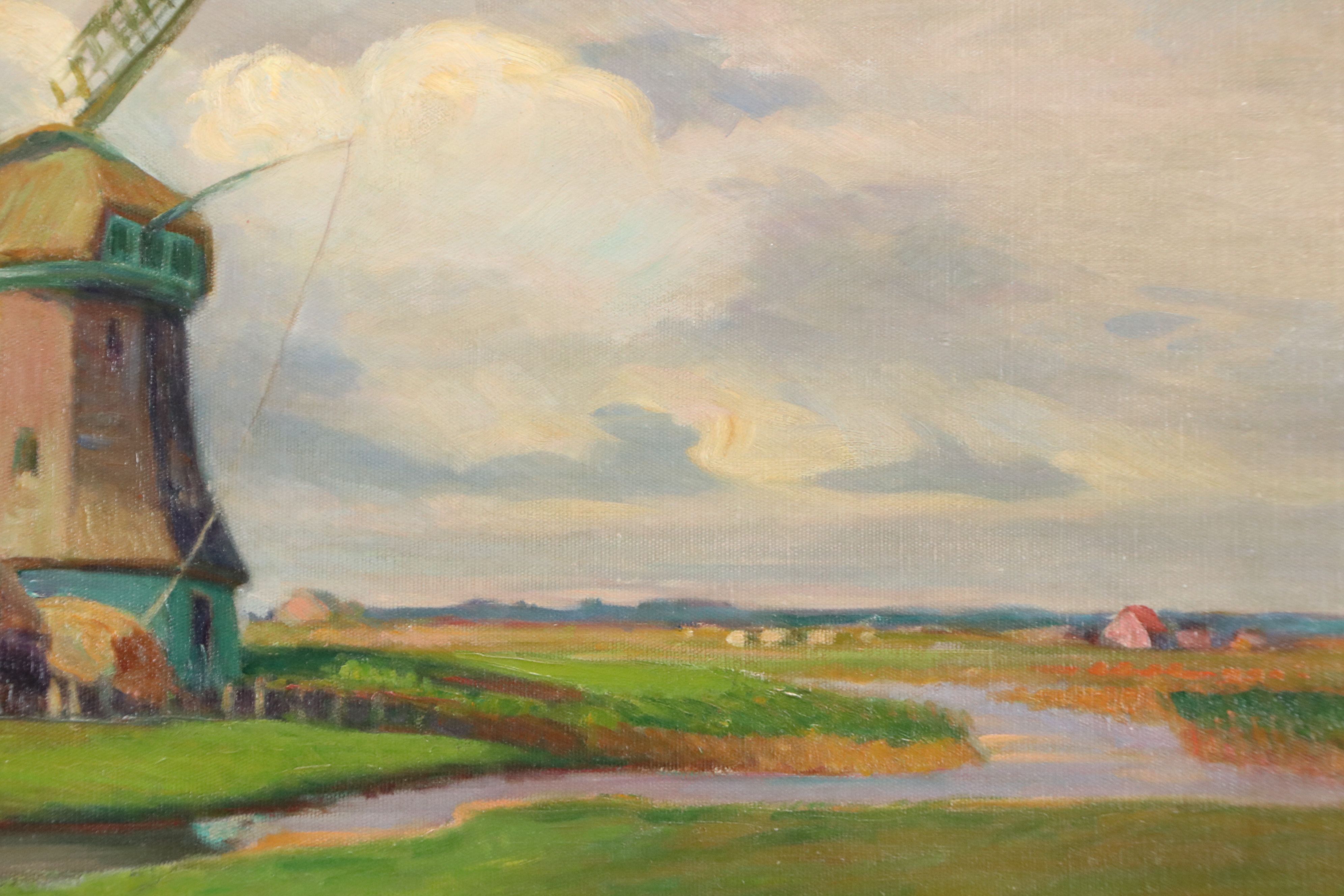 John Rettig Oil Painting "Mill Near Monnickendam, Holland," 1914