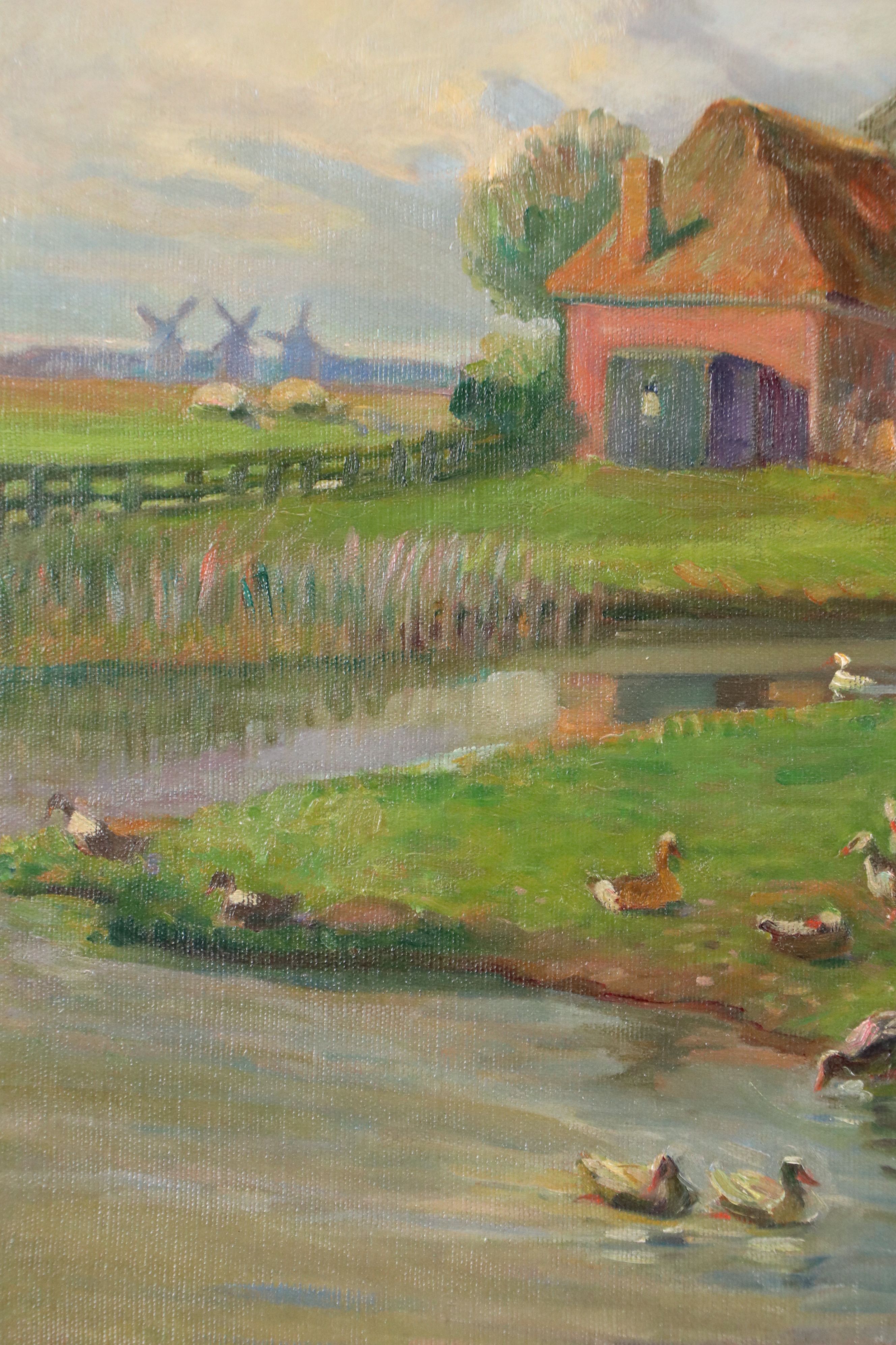 John Rettig Oil Painting "Mill Near Monnickendam, Holland," 1914