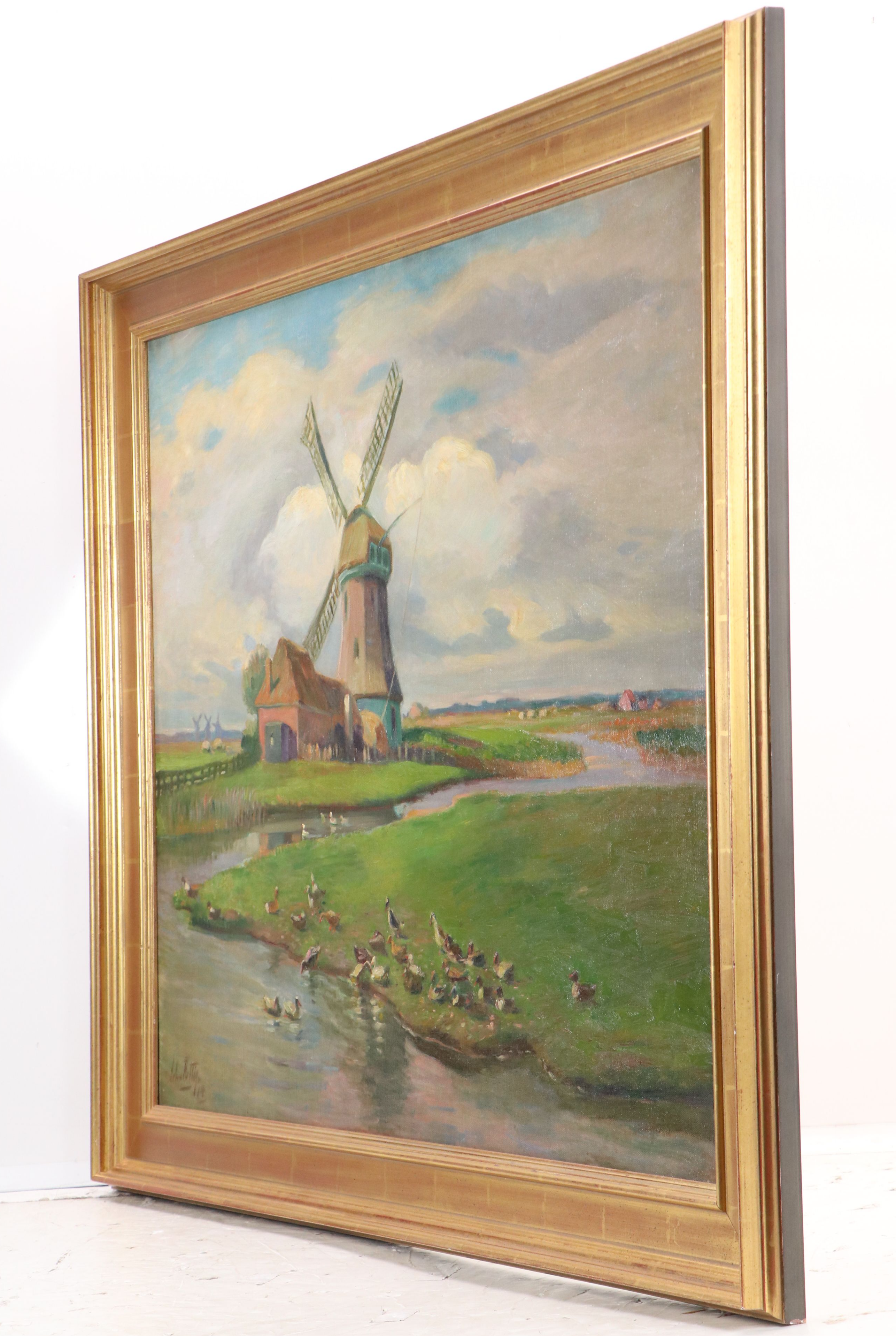 John Rettig Oil Painting "Mill Near Monnickendam, Holland," 1914