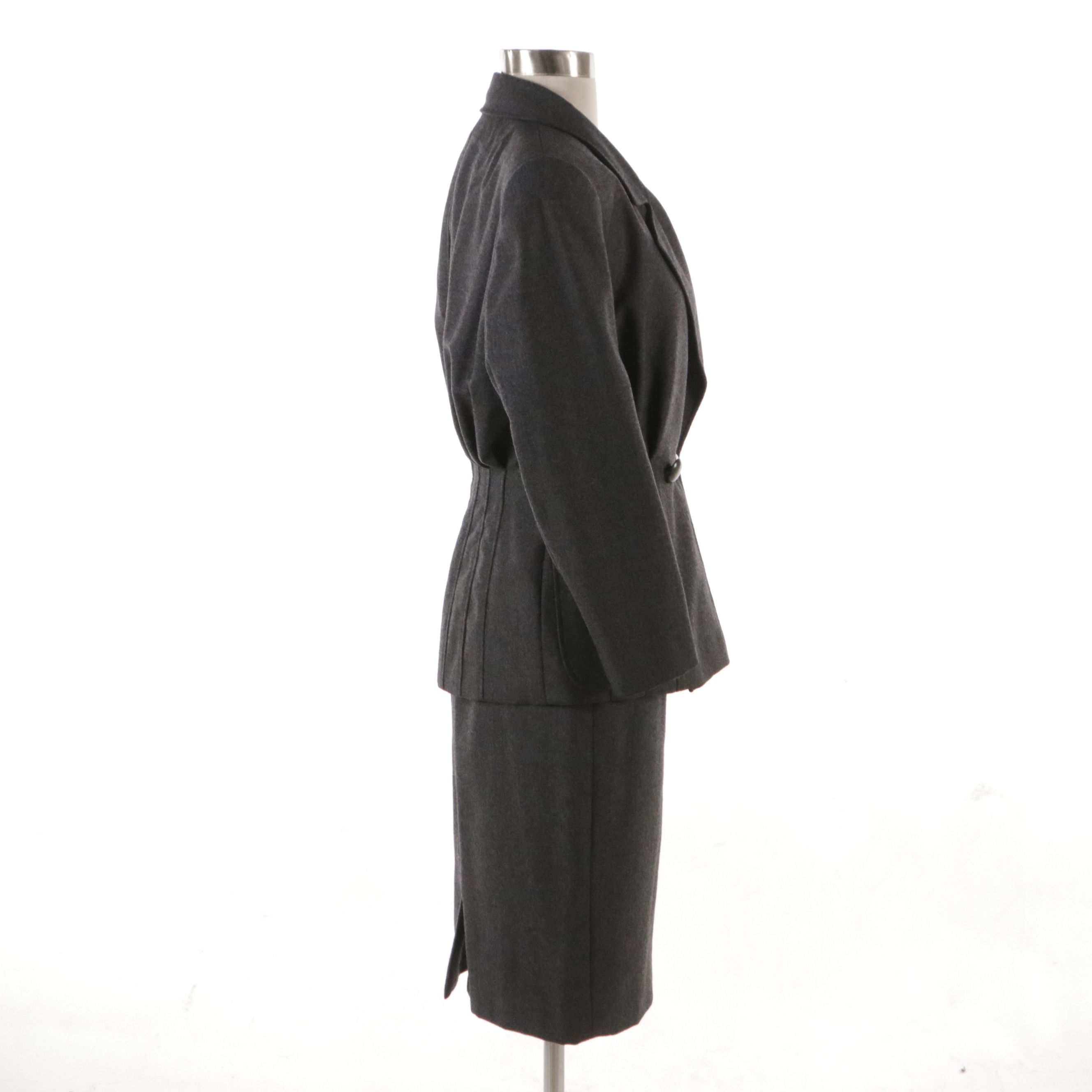 Valentino Garavani Miss V Double-Breasted Wool Skirt Suit with Pleated Details