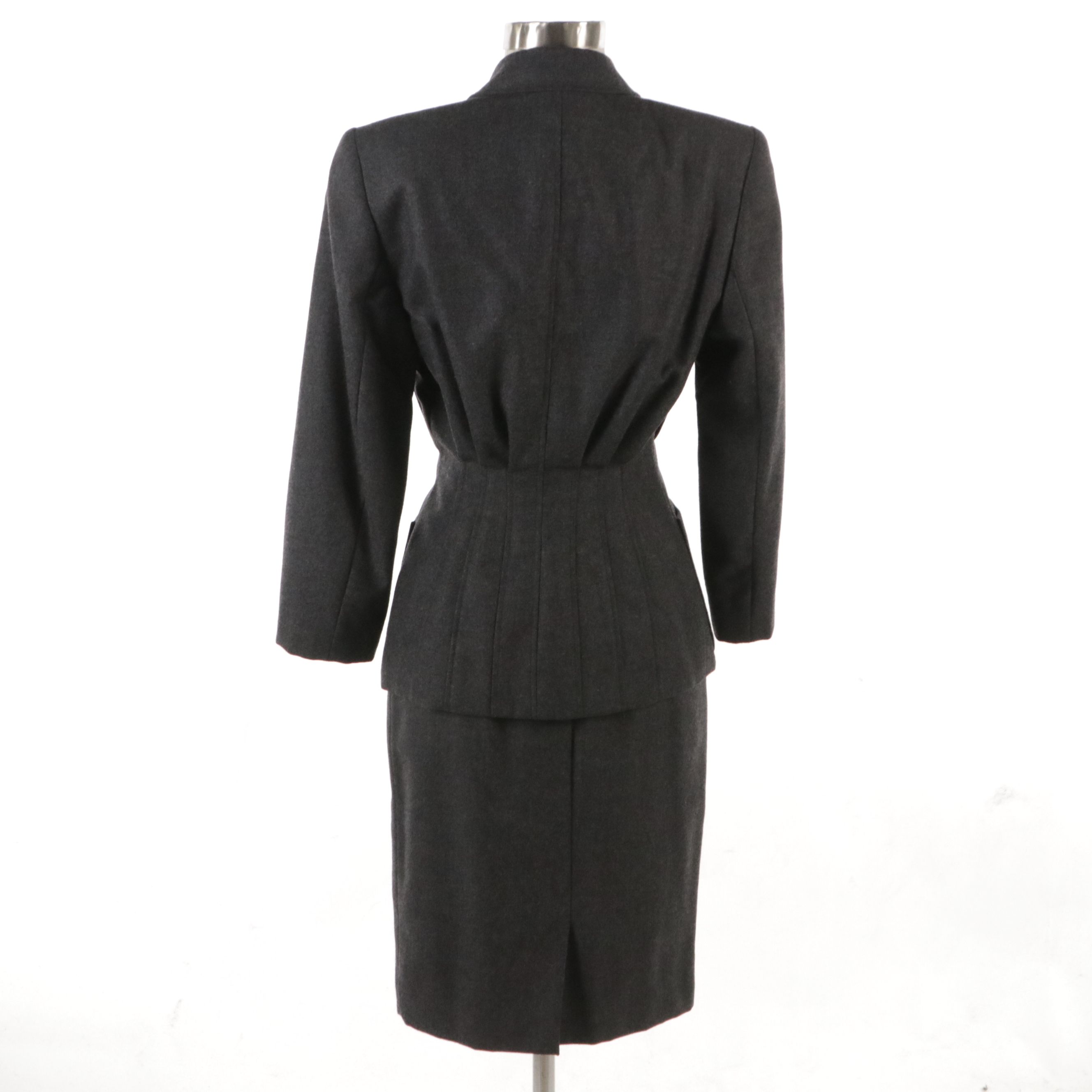Valentino Garavani Miss V Double-Breasted Wool Skirt Suit with Pleated Details