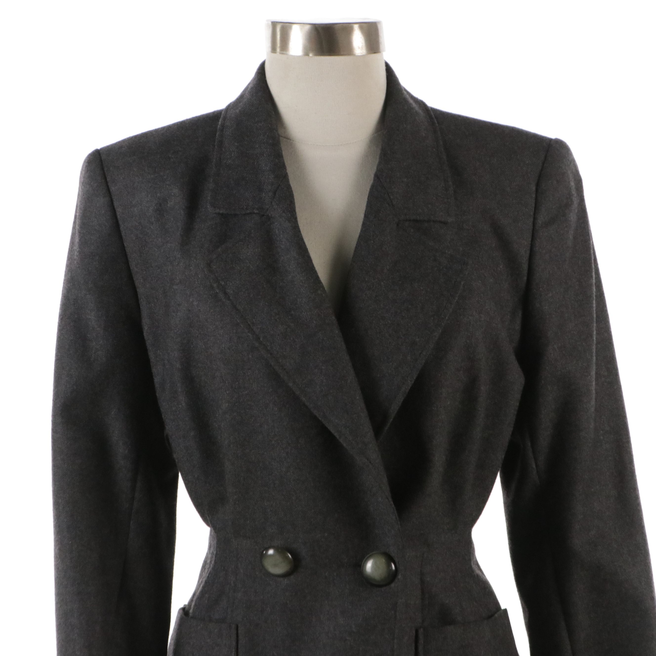 Valentino Garavani Miss V Double-Breasted Wool Skirt Suit with Pleated Details