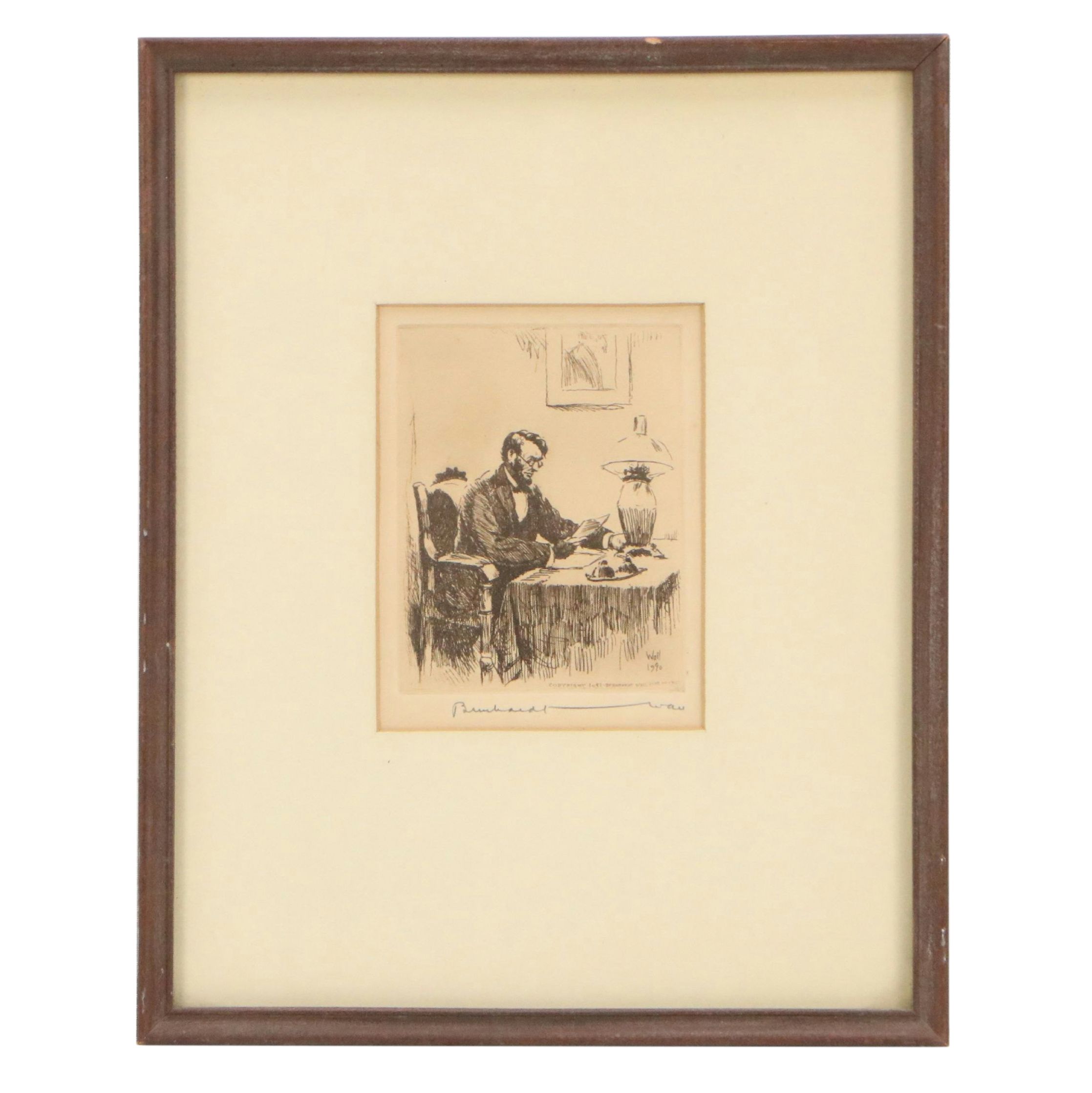 Bernhardt Wall Etching of Abraham Lincoln, 1941
