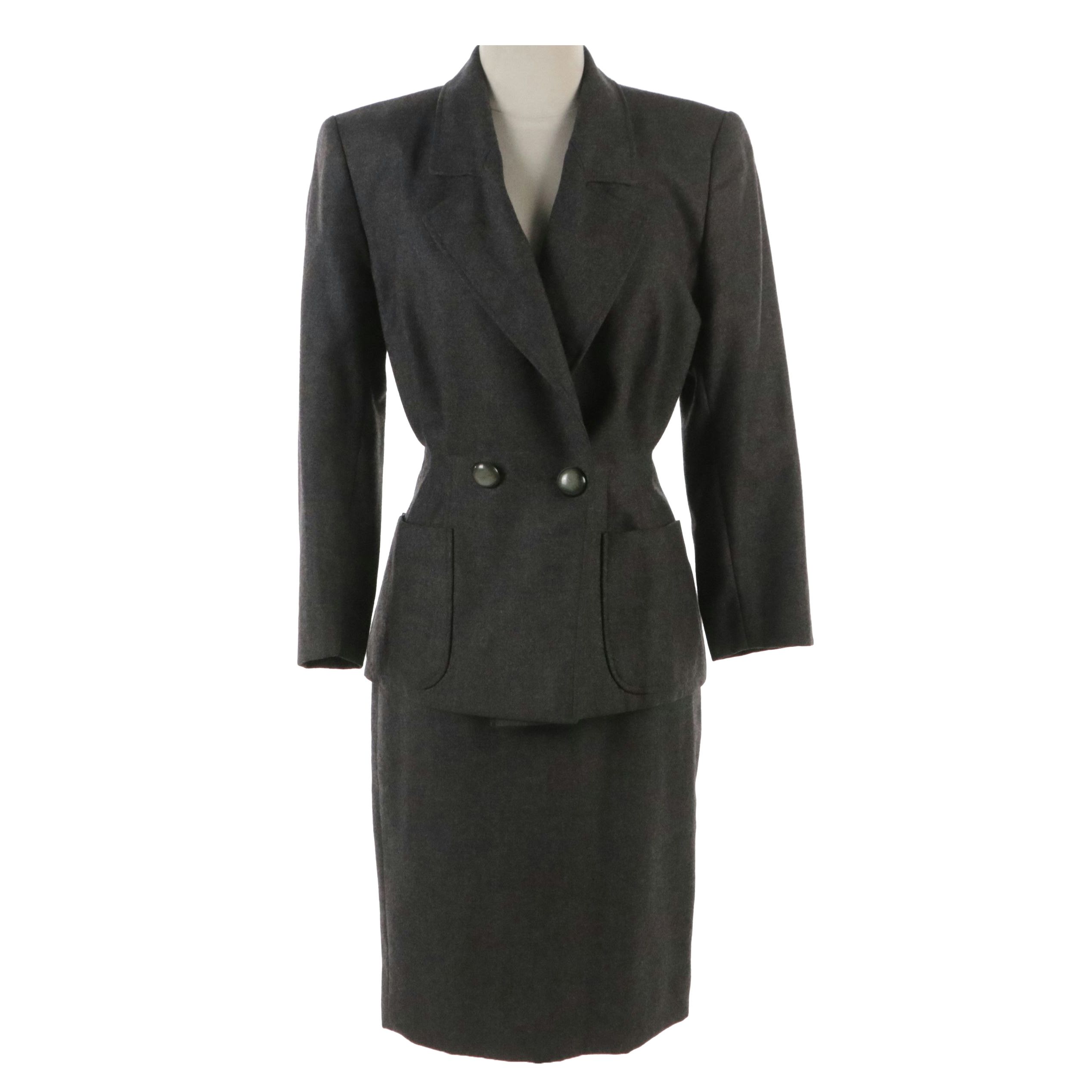 Valentino Garavani Miss V Double-Breasted Wool Skirt Suit with Pleated Details