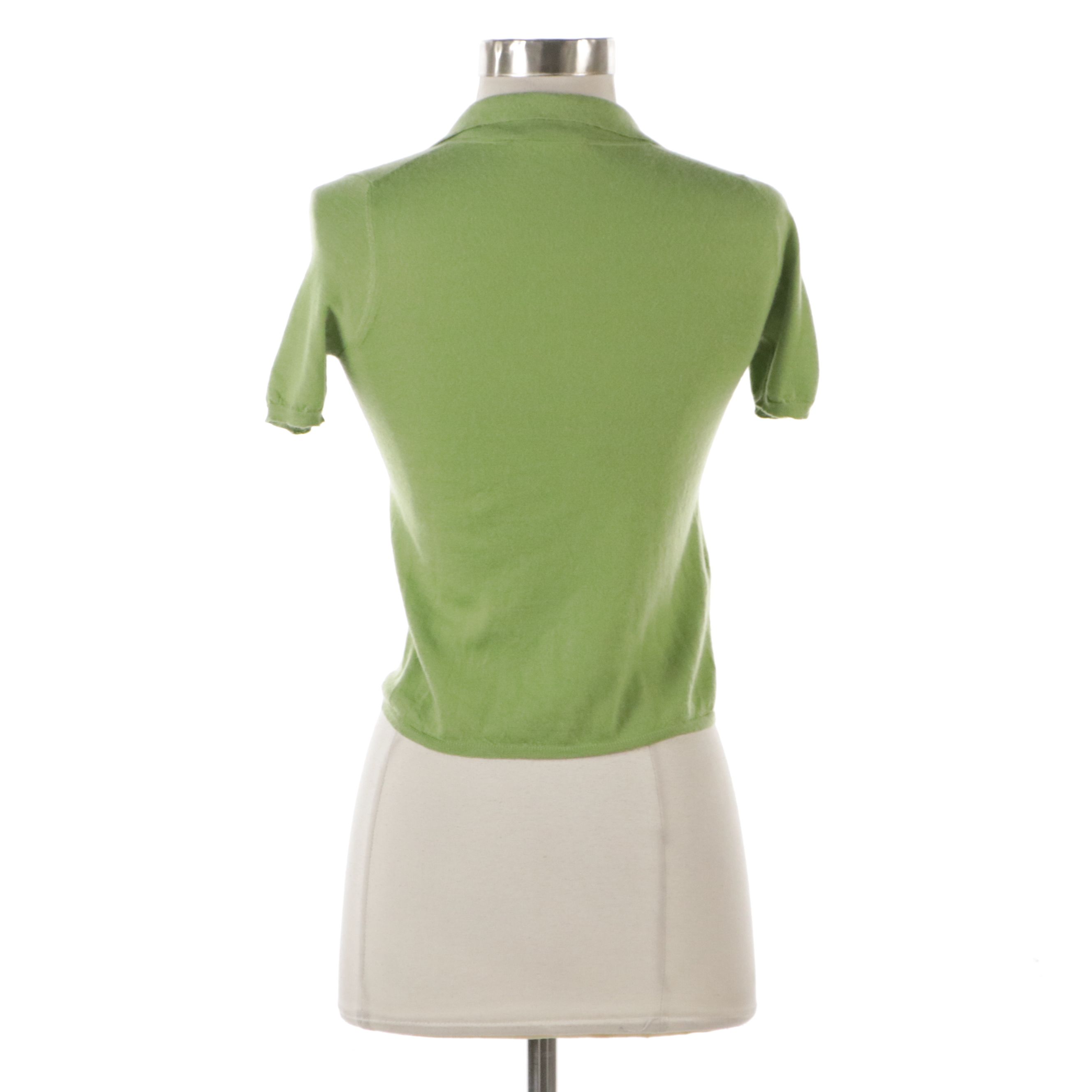 Prada Short Sleeve Fitted Sweater in Green Knit Cashmere