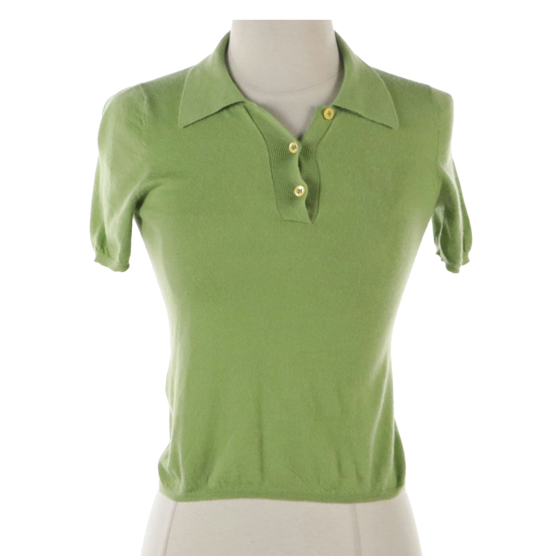 Prada Short Sleeve Fitted Sweater in Green Knit Cashmere