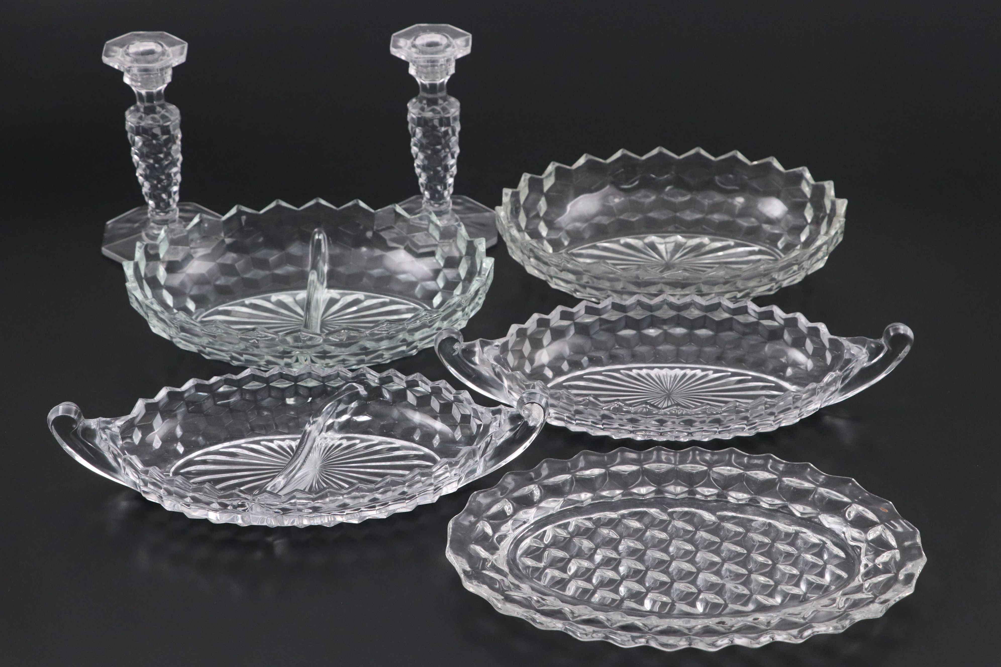 Fostoria "American Clear" Glass Candlesticks, Candy Dishes and More Serveware