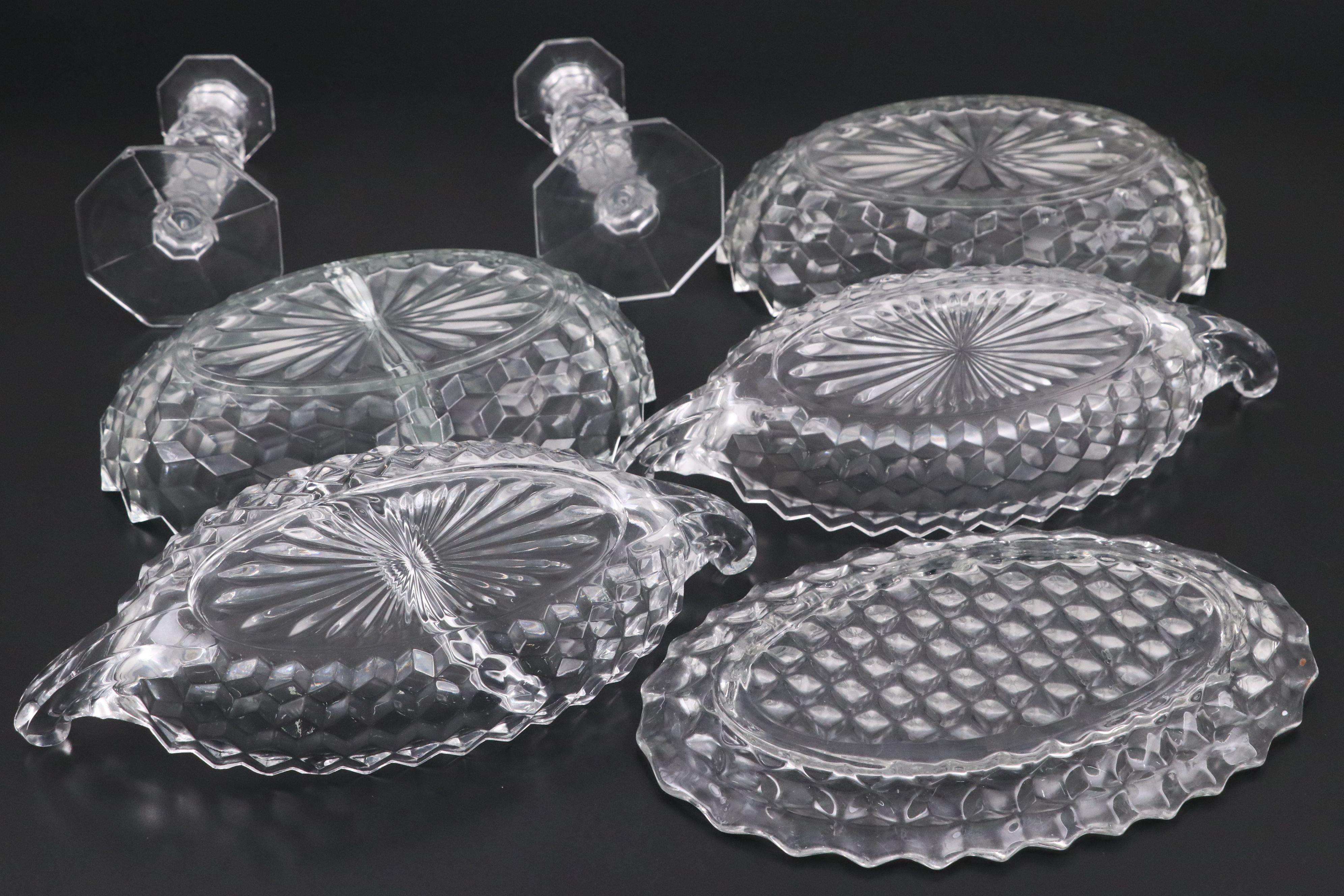 Fostoria "American Clear" Glass Candlesticks, Candy Dishes and More Serveware