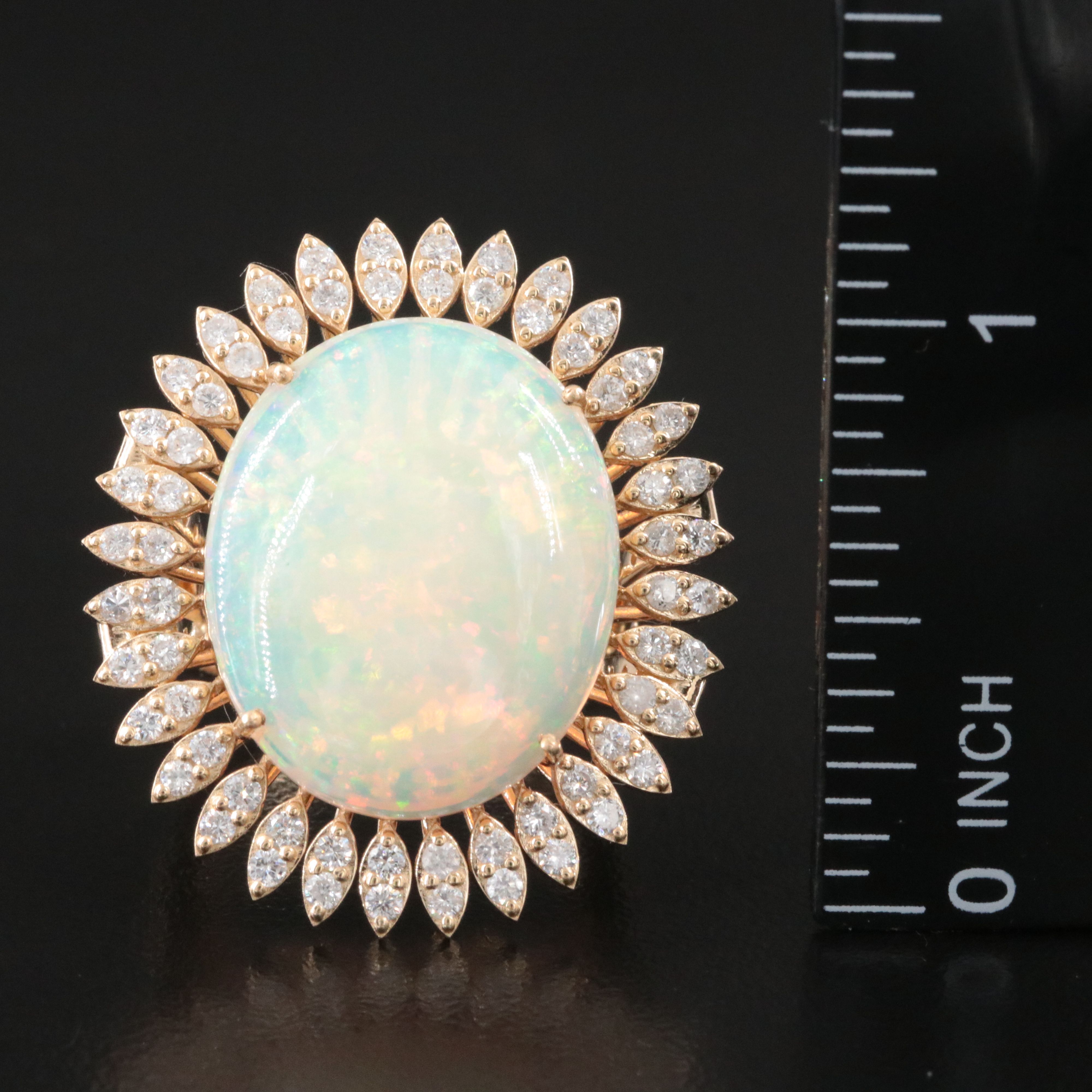 14K 8.68 CTW Opal and 1.53 CTW Diamond Halo Ring