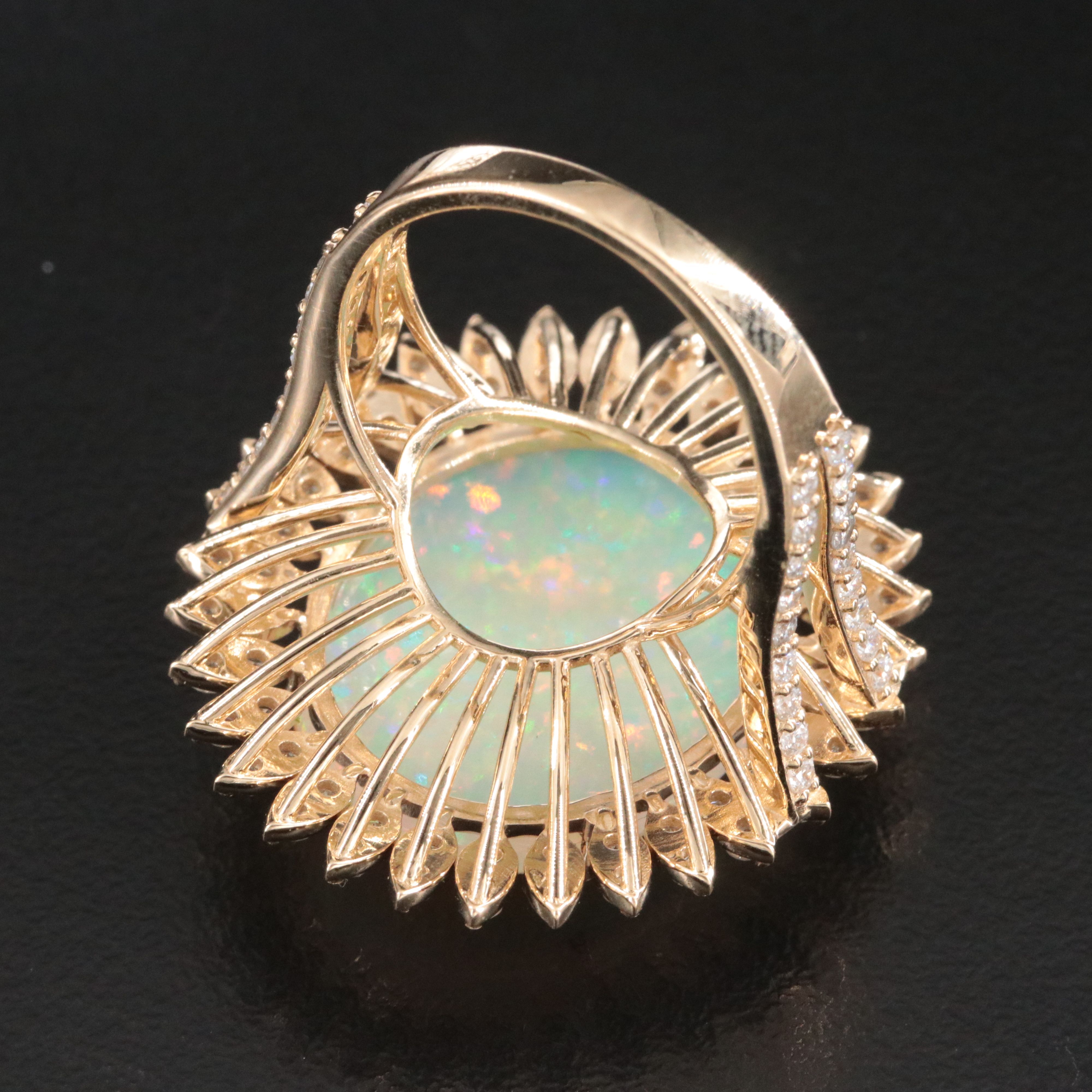 14K 8.68 CTW Opal and 1.53 CTW Diamond Halo Ring