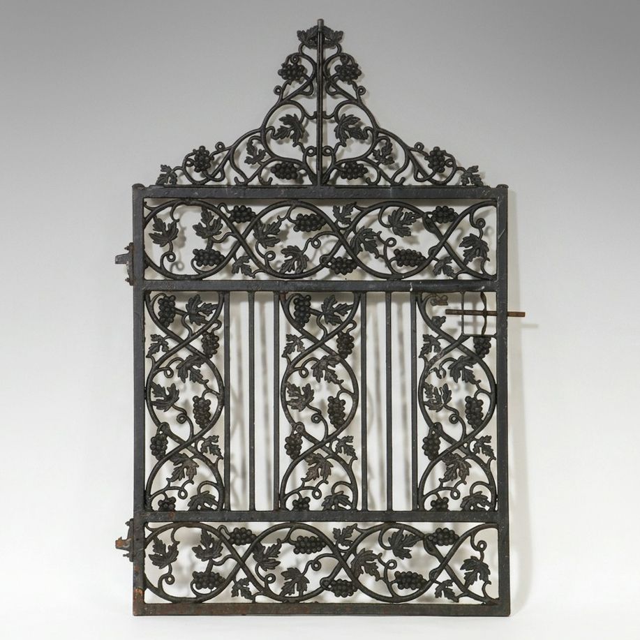 Victorian Style Scrolled Wrought Iron Garden Gate with Grape Vine Motif