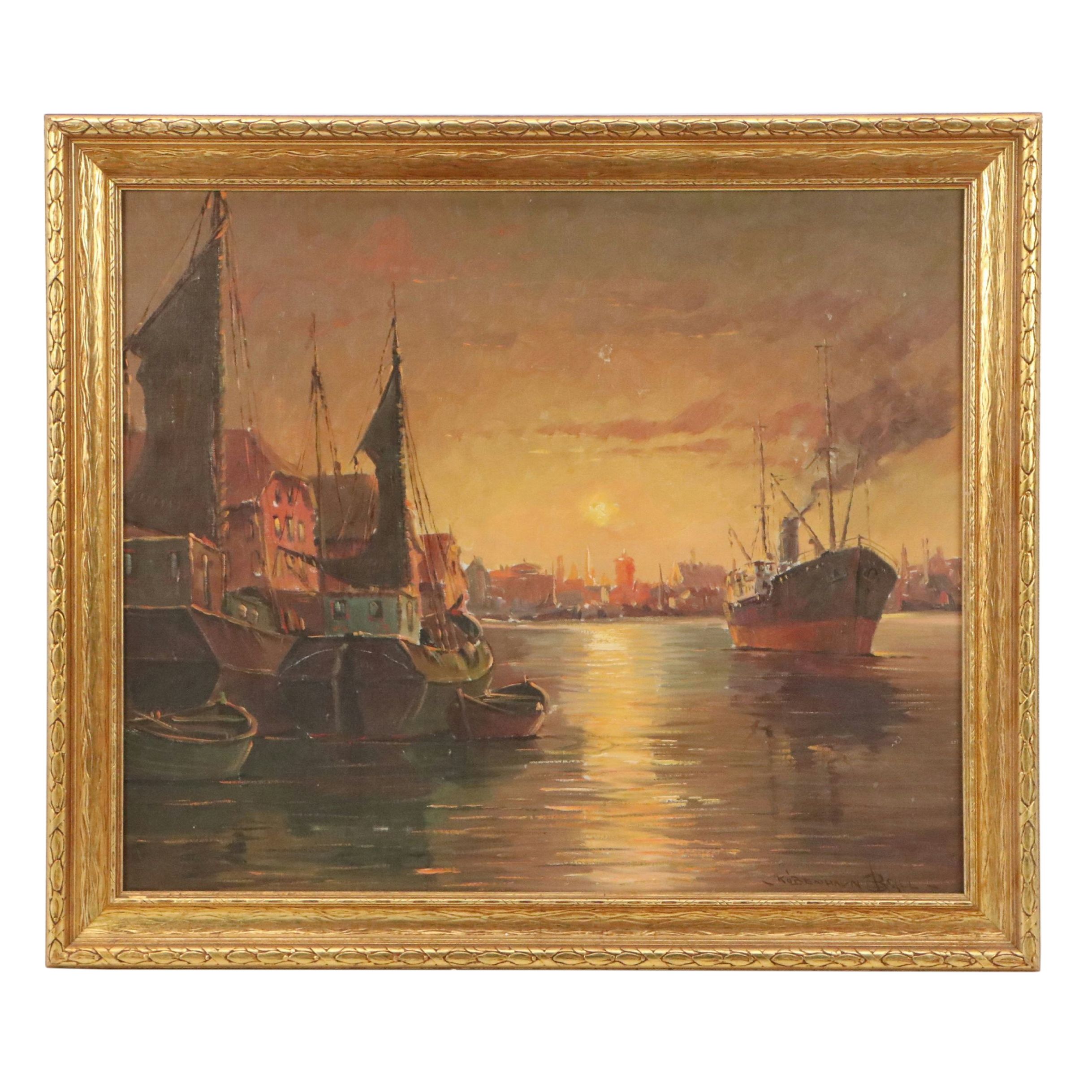Copenhagen Harbor Scene Oil Painting