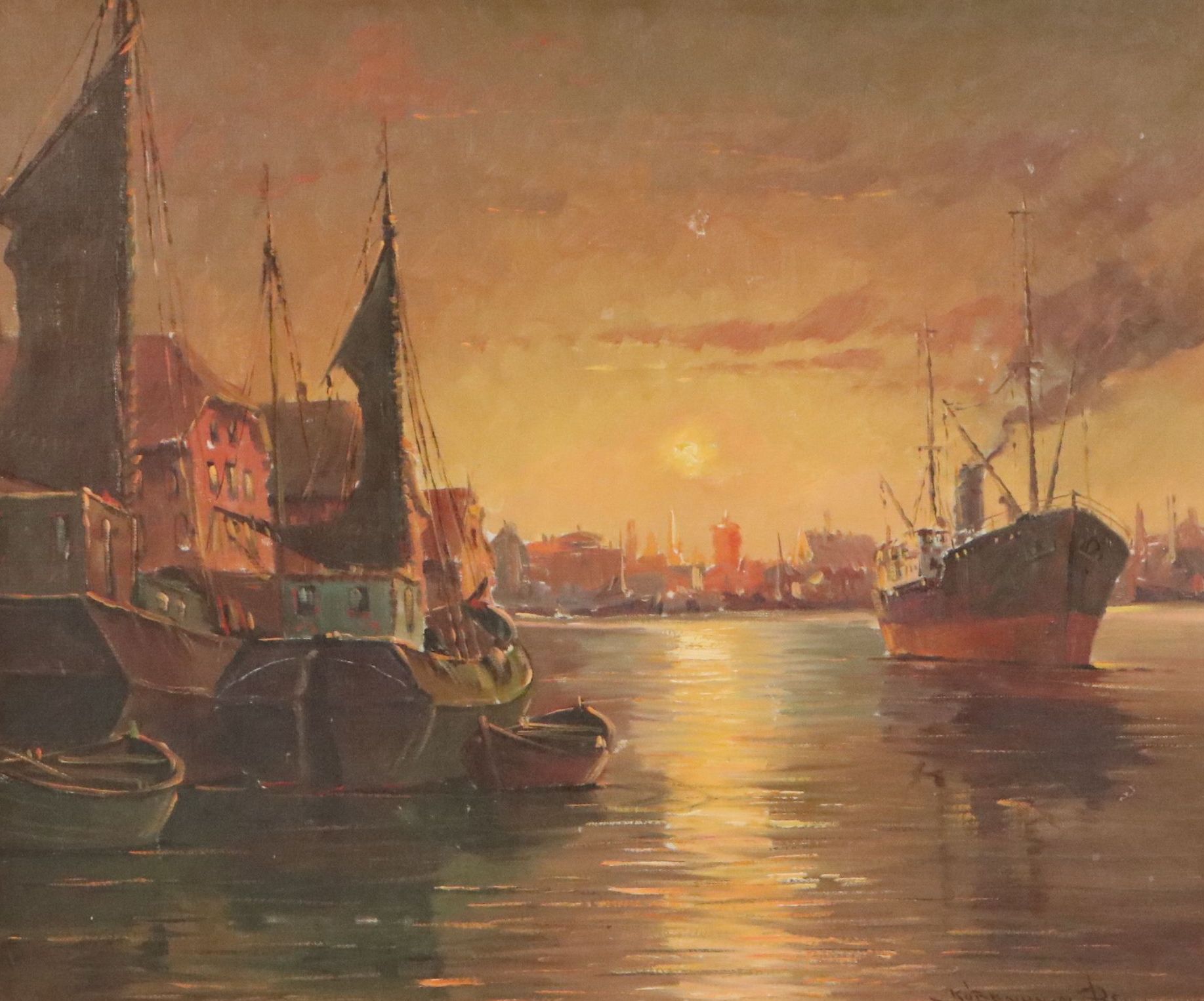 Copenhagen Harbor Scene Oil Painting