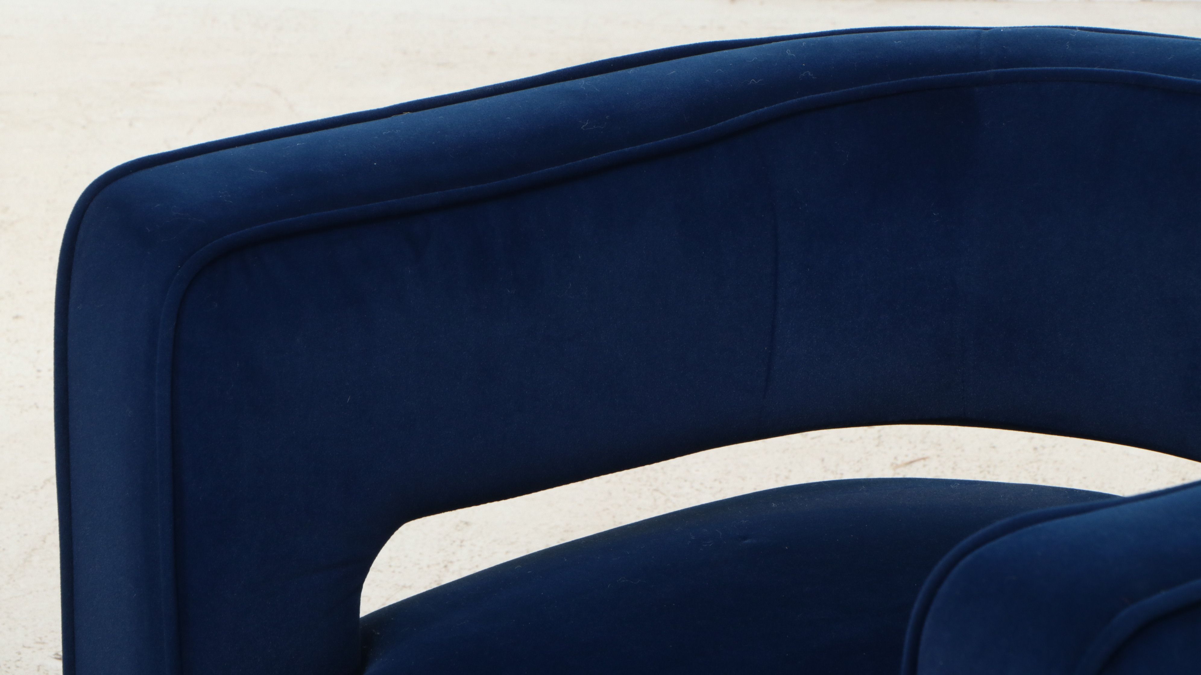 Hollywood Regency Style Blue Velvet Swivel Club Chairs with Gilt Bases