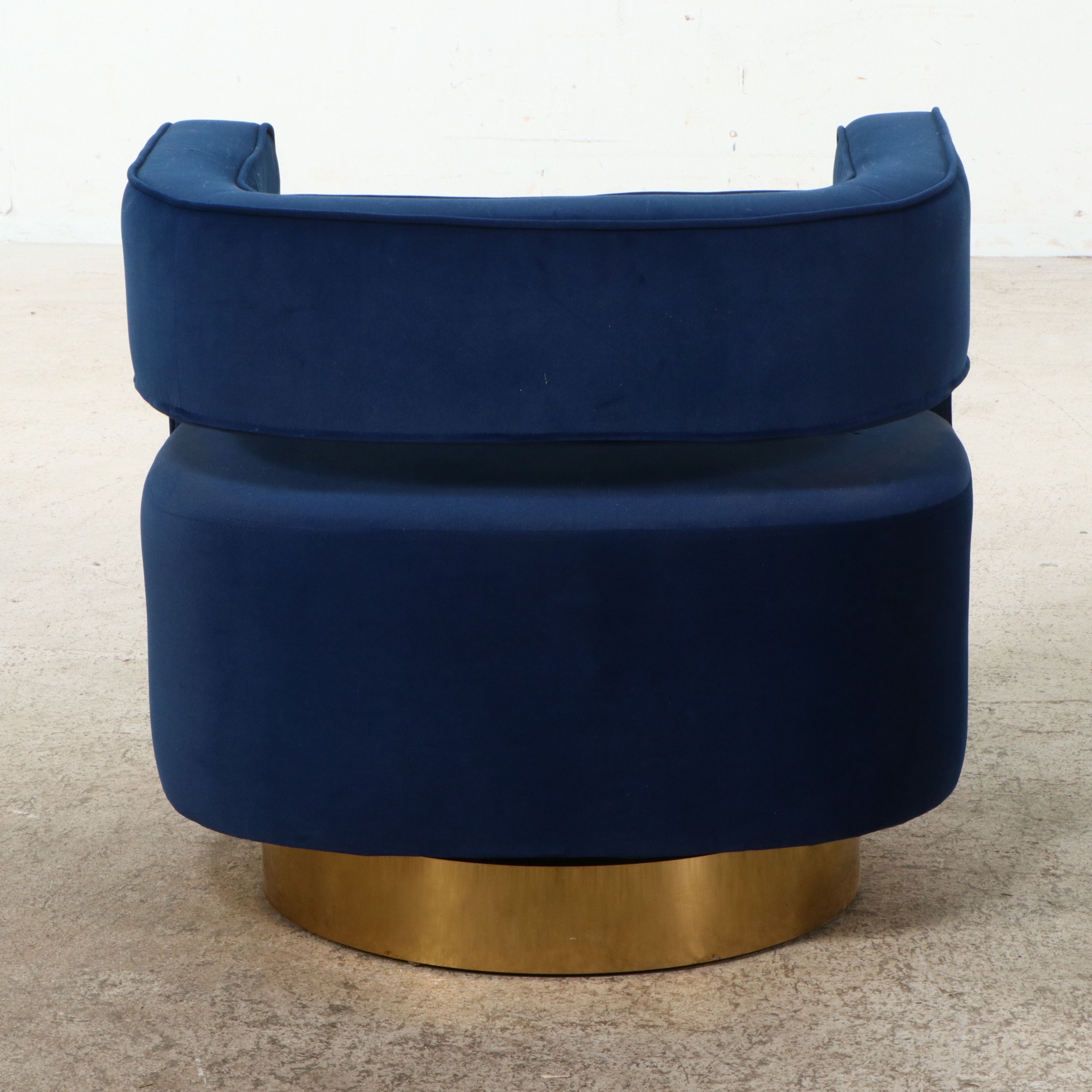 Hollywood Regency Style Blue Velvet Swivel Club Chairs with Gilt Bases